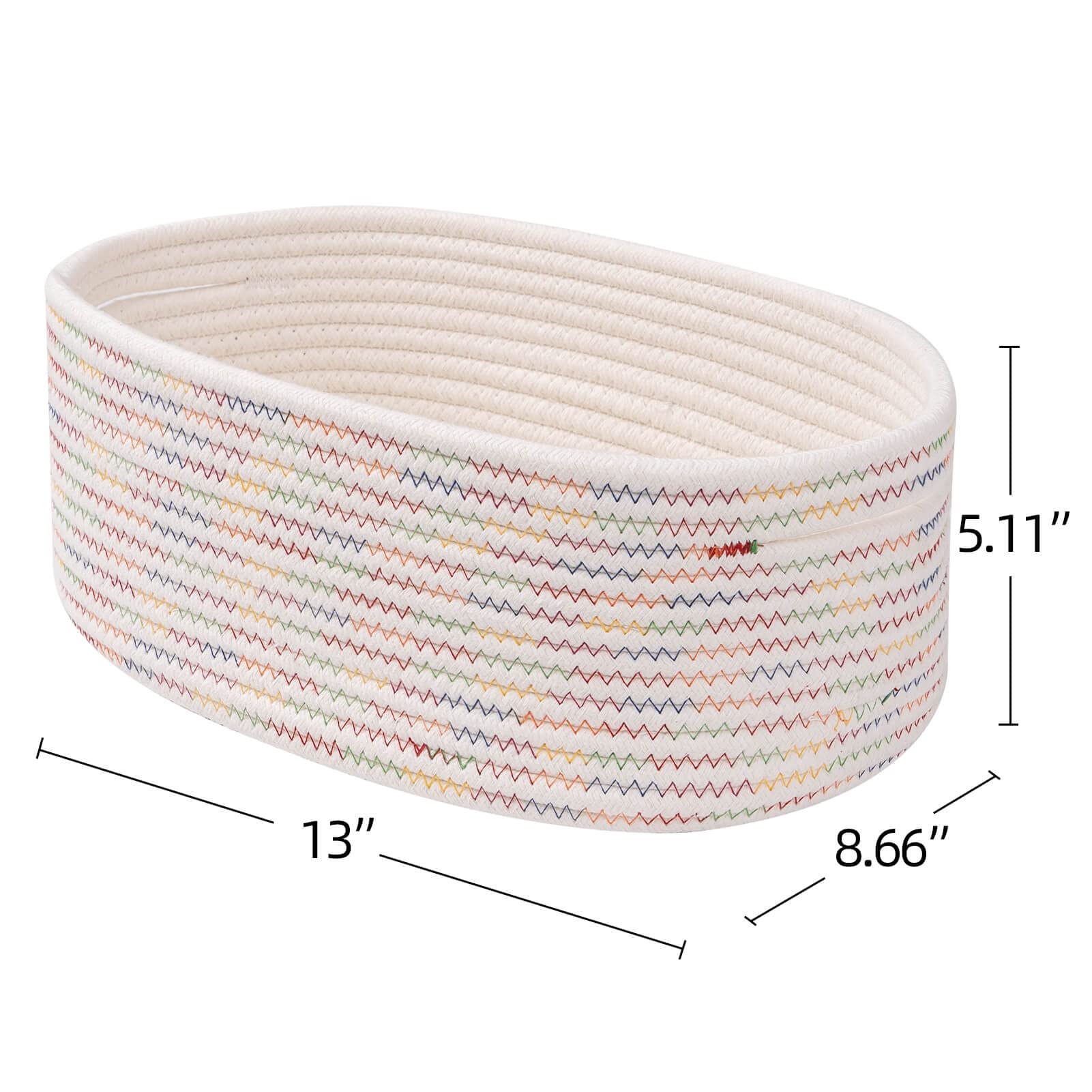 Kriitools Baskets&Bins for Shelf Storage &Organizing/Cute Basket to Store and Organize Daily Items/Woven Rope Basket for Living Room  Bedroom Playroom/Small Oval-13x8.66x5.11?? 3 Packs Rainbow