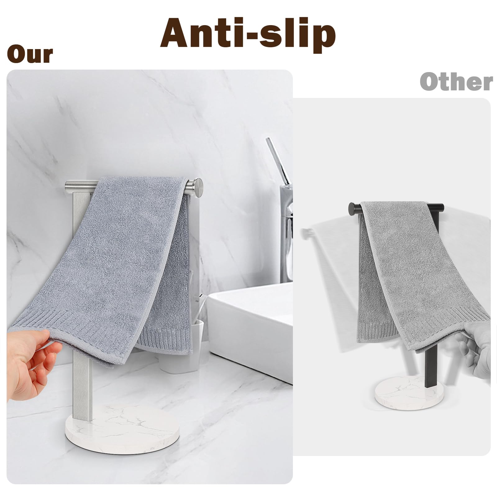 Siyzda Hand Towel Holder Stand For Bathroom, L- Shaped Freestanding Hand Towel Rack, Towel Bar Kitchen Vanity Countertop Organiz