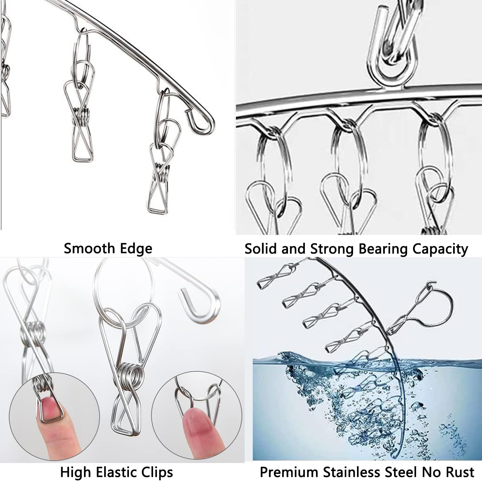 Skroad Stainless Steel Laundry Drying Rack Clothes Hanger With Windproof Hook,Underwear Hanger,Clothes Hangers With 8 Clips For