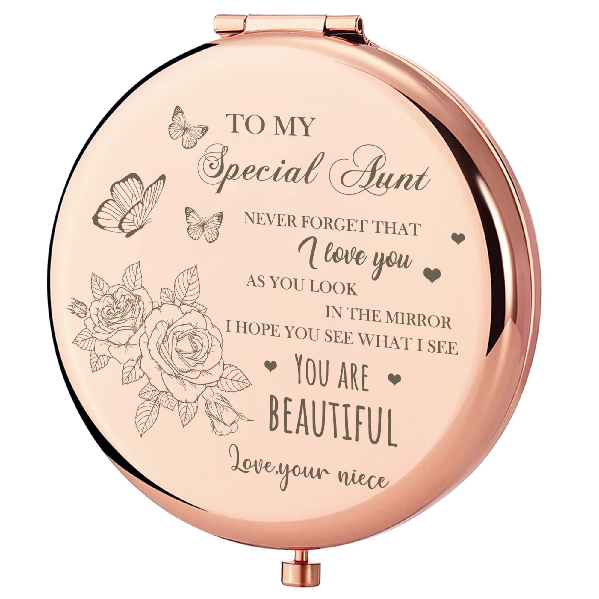 Gaolziuy Compact Mirror Gifts For Aunt, Rose Gold Special Aunt Compact Mirror For Auntie, Birthday Gifts For Aunt From Niece For