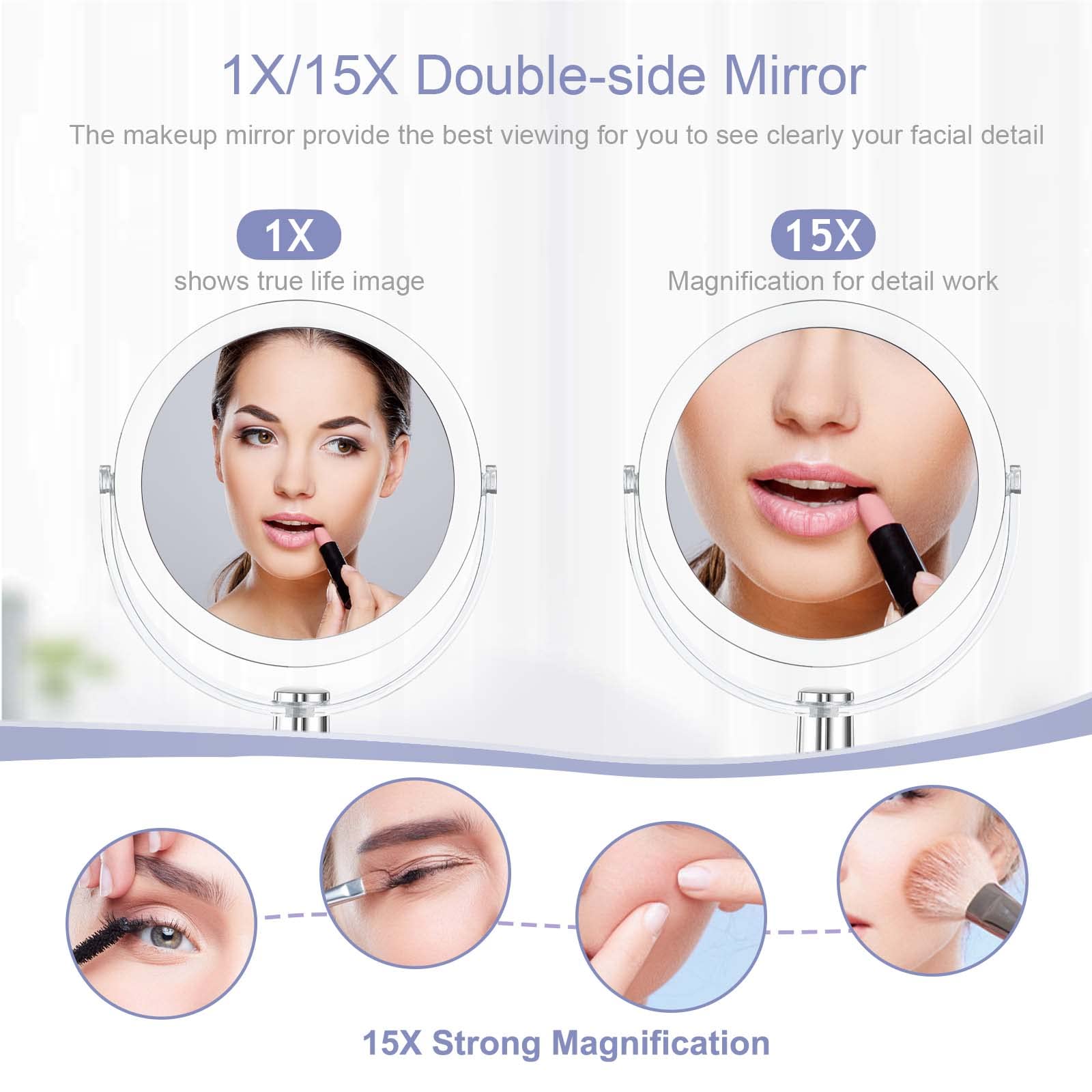 CLSEVXY Vanity Mirror Makeup Mirror with Stand  1X/15X Magnification Double Sided 360 Degree Swivel Magnifying Mirror  6.25 Inch Portable Table Desk Counter top Mirror Bathroom Shaving Mirror