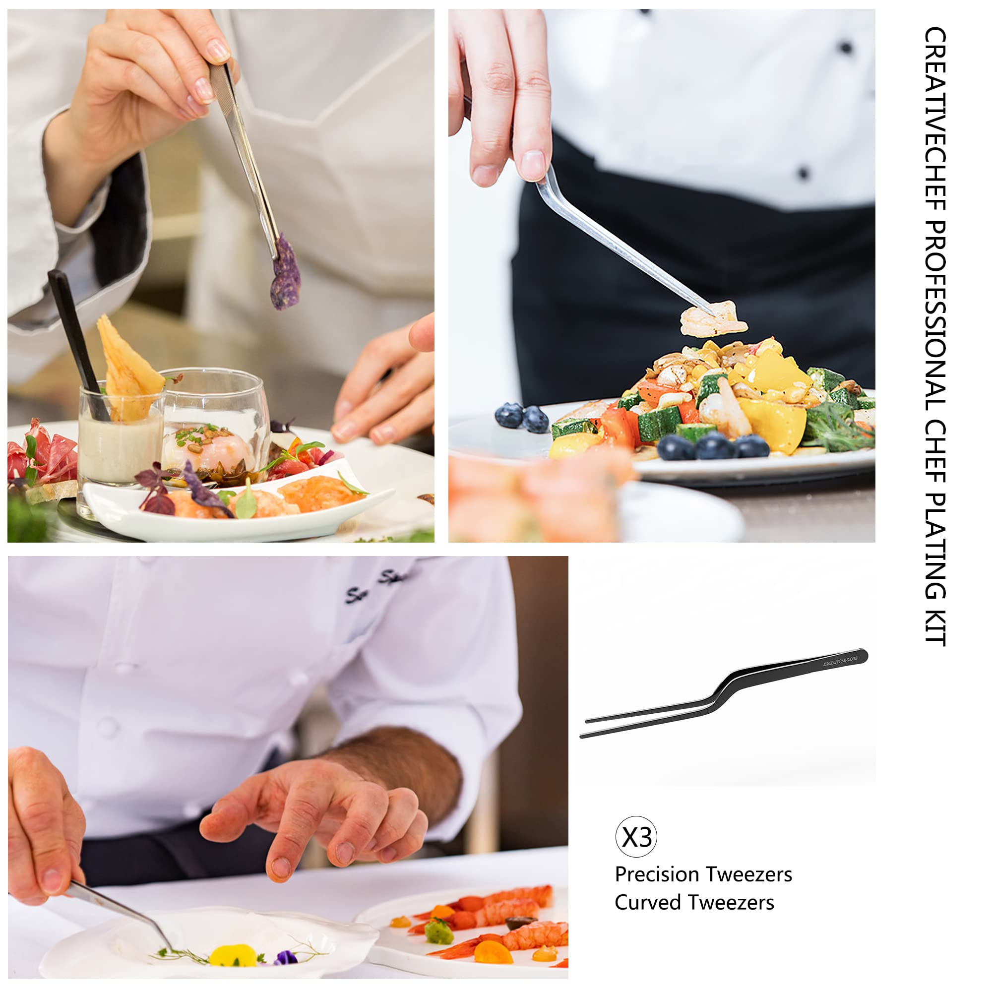 Creativechef 10 Pcs Plating Tools Culinary Set Contains Kitchen Tweezers Spatula Sauce Plating Spoon(Black)