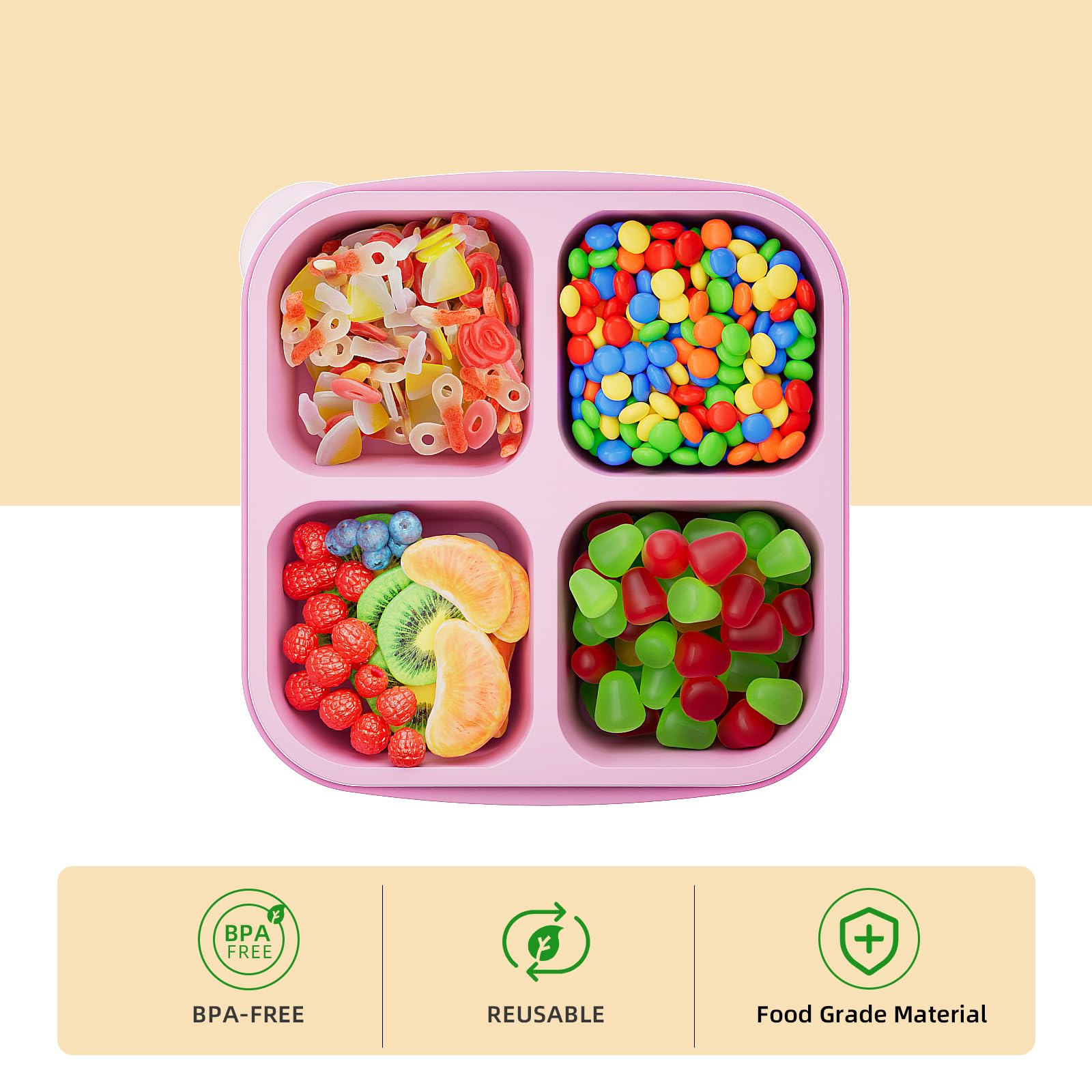 Kemethy 6 Pcs Bento Snack Containers, Reusable 4 Compartment Food Storage Container With Lids, Divided Lunchable Container, Free