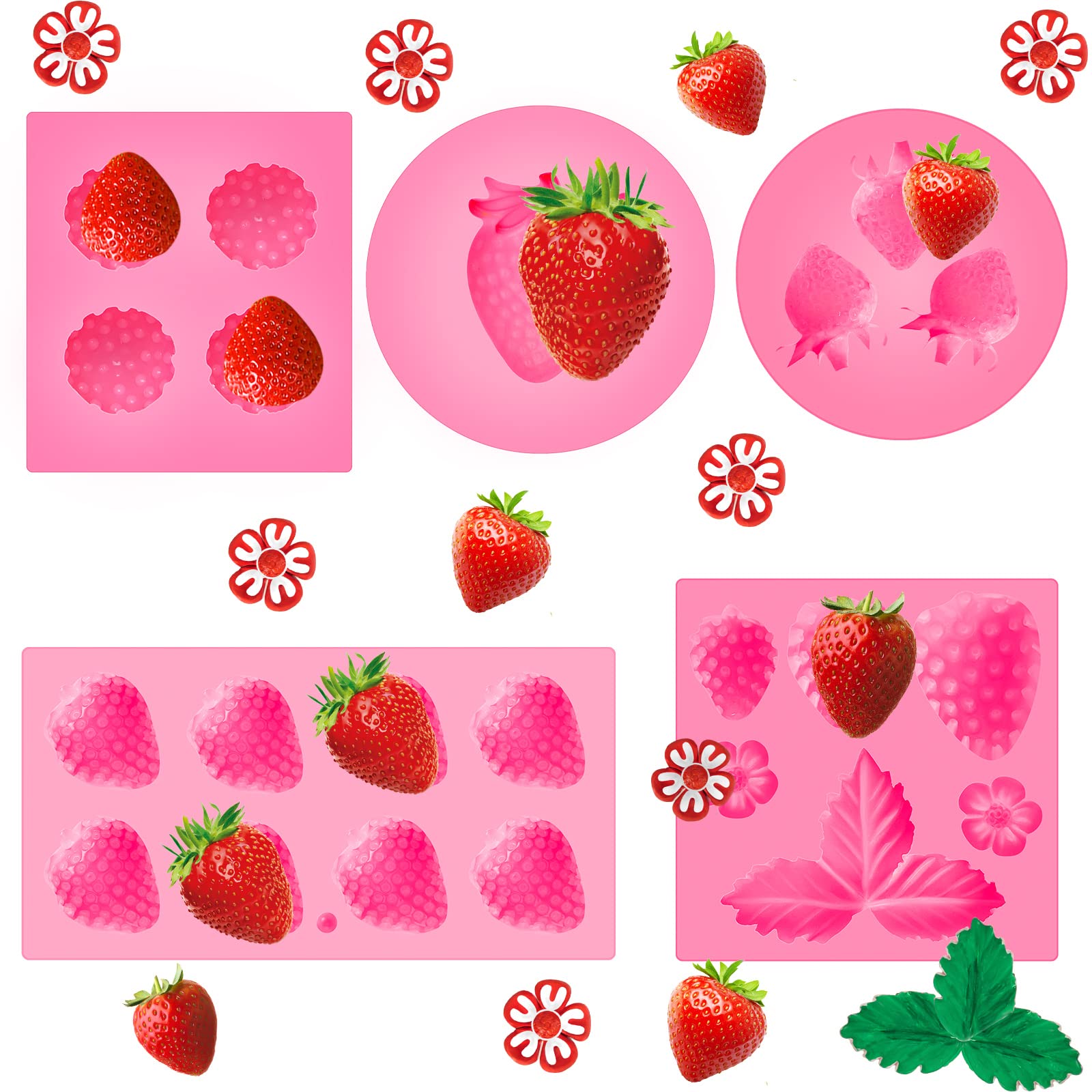 5 Pcs Strawberry Baking Mold Silicone Handmade Candy Jelly Bakeware 3D Flower Strawberry Mold Embed Silicone Molds Fruit Shape P
