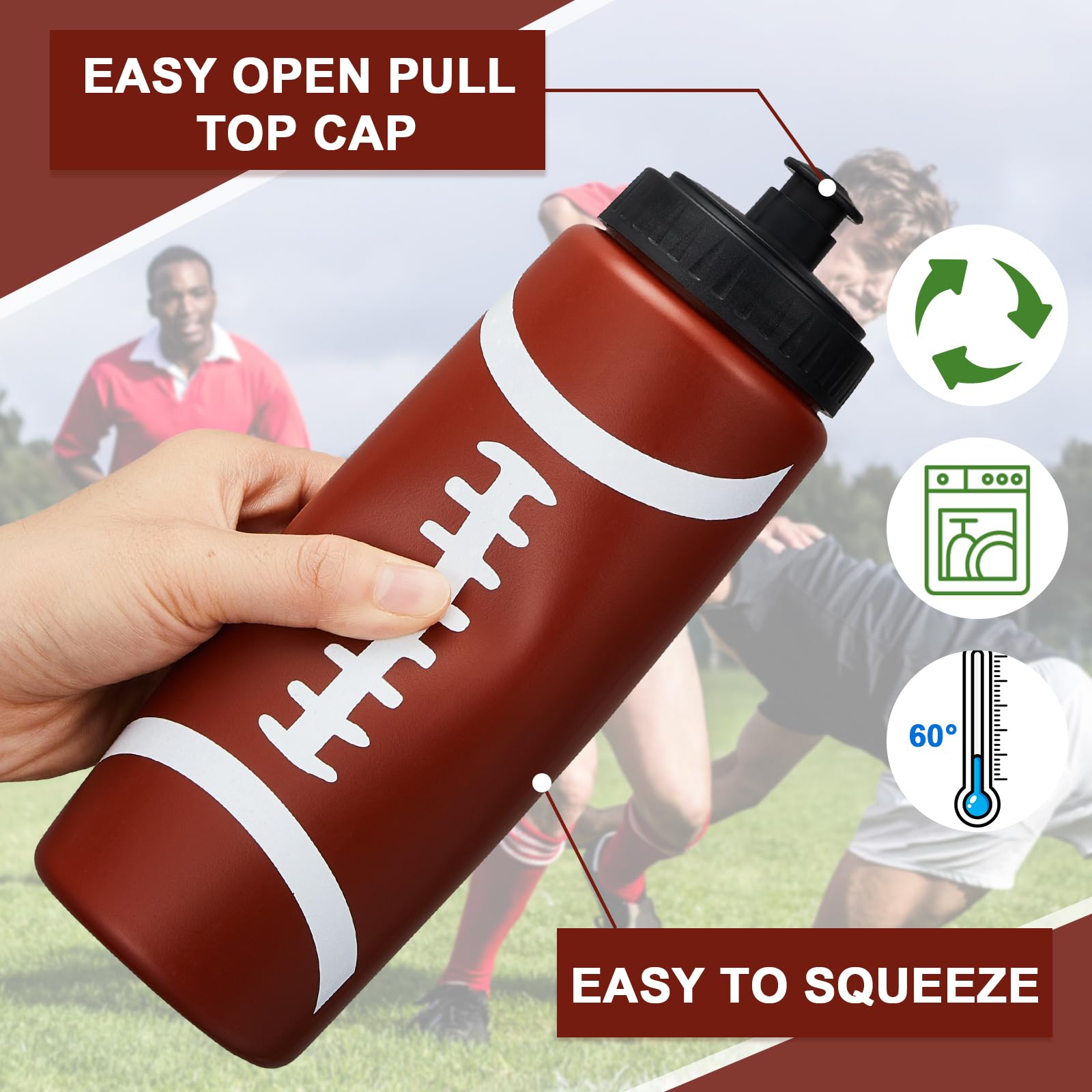 Yaomiao 2 Pcs Football Water Bottle, Football Party Favors Bulk, 20 oz Reusable Bpa-free Squeeze Water Bottles for Kids, Stuff f