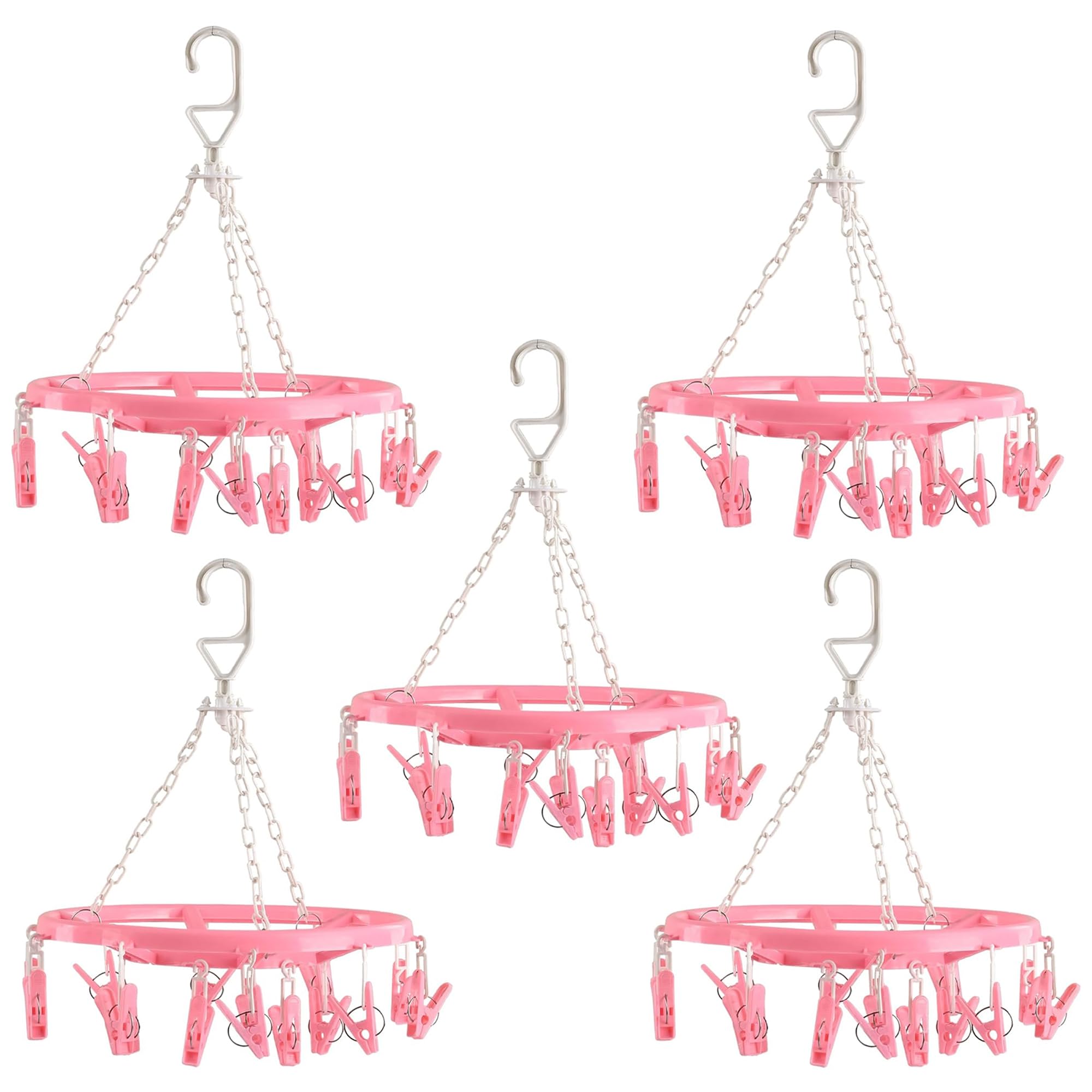 Kuber Industries (Pack Of 5) Cloth Drying Hanger | 16 Clips Baby Drying Pegs | 360 Degree Rotatable Hanger | Clip Stand For Clot