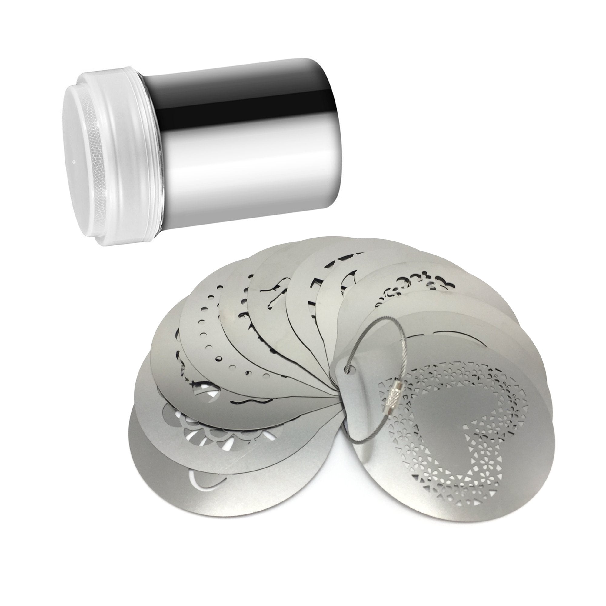 Lofekea Stainless Steel Powder Shakers Coffee Cocoa Cinnamon Shaker Cans Mesh Duster With 16Pcs Stainless Steel Barista Coffee D