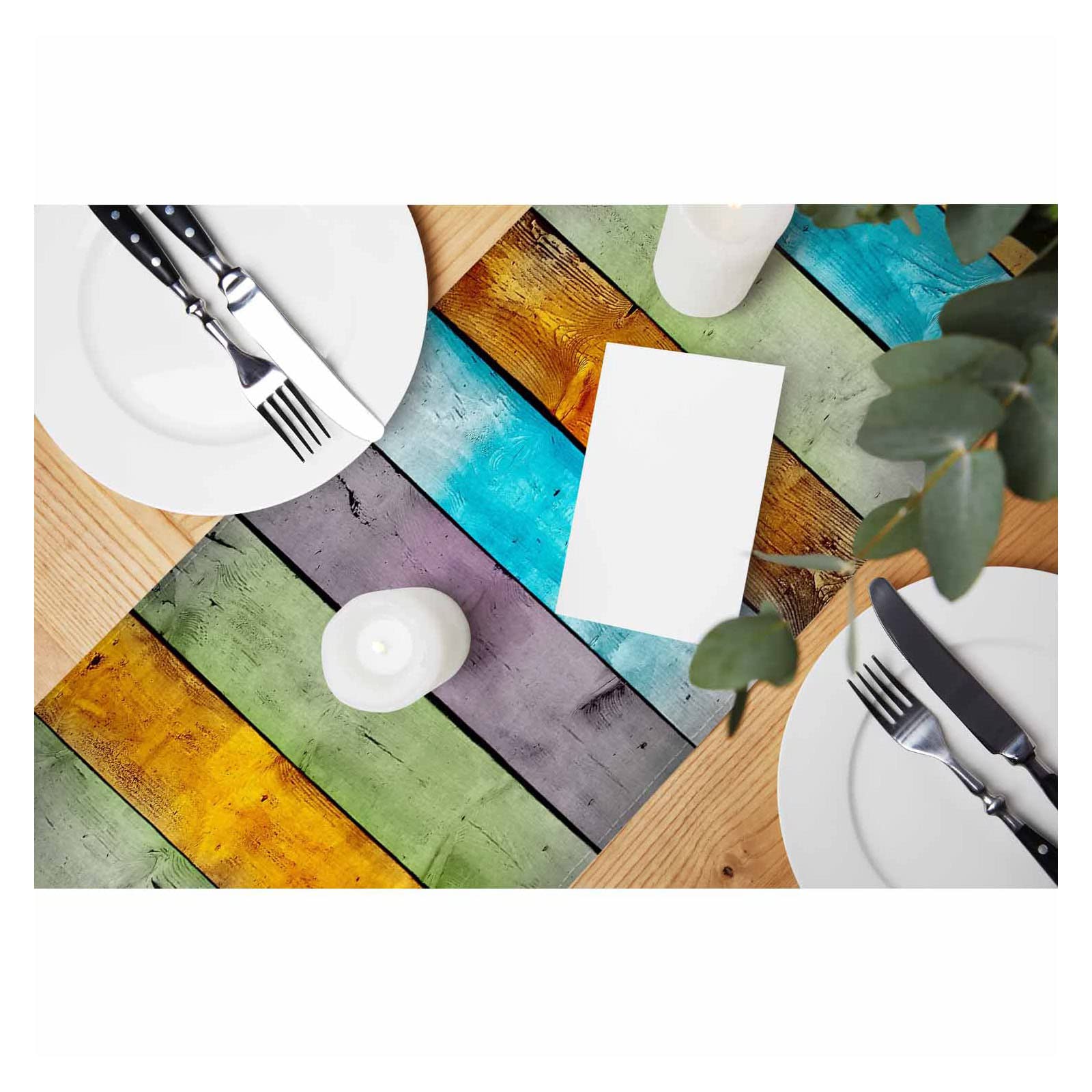 Hosnye Table Runner Vintage Abstract Rainbow Wood Plank,Cotton Linen Table Runner Decoration For Kitchen Family Dinner Table Hol