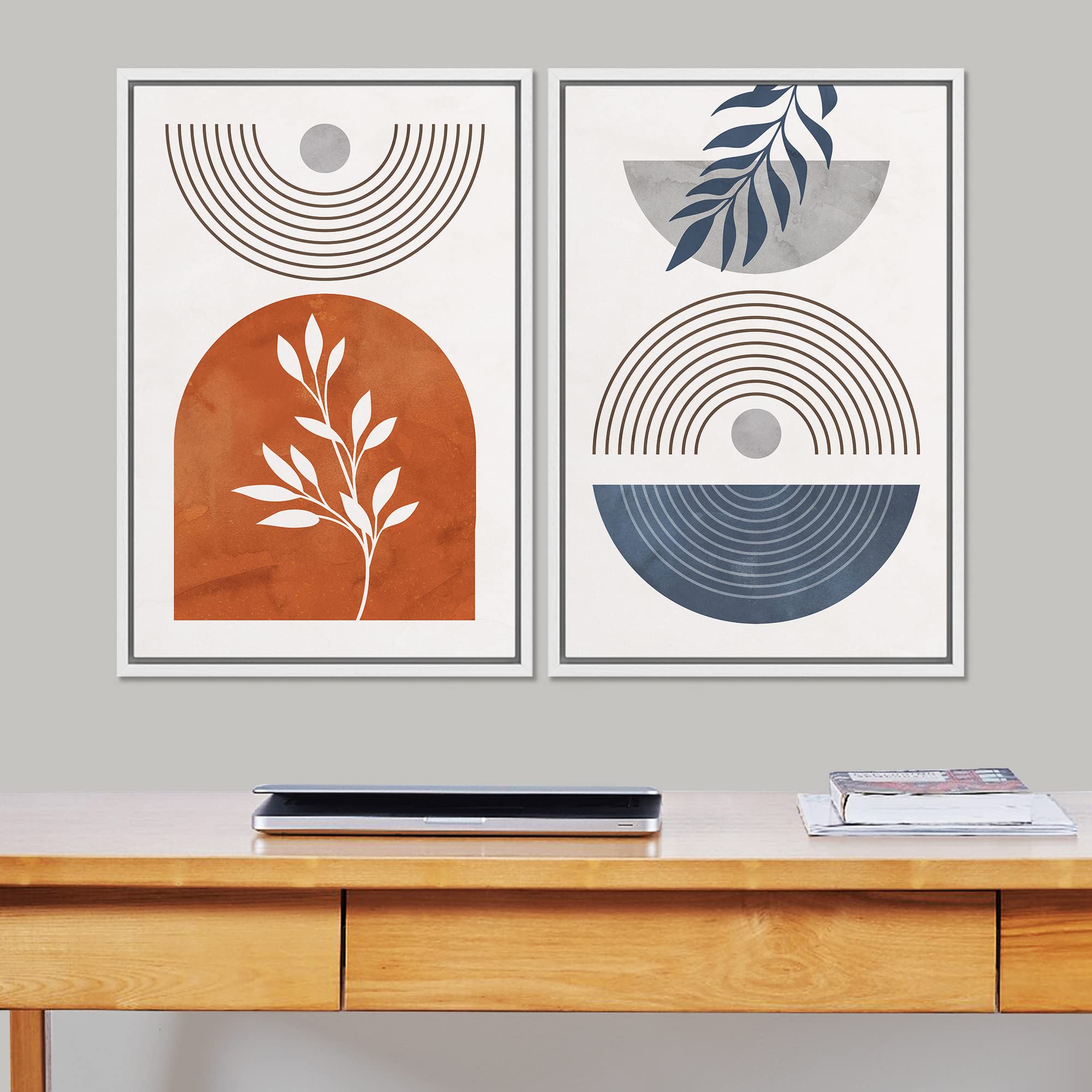 Signford Framed Canvas Print Wall Art Set Multicolor Pastel Geometric Forest Plants Abstract Shapes Illustrations Modern Art Dec
