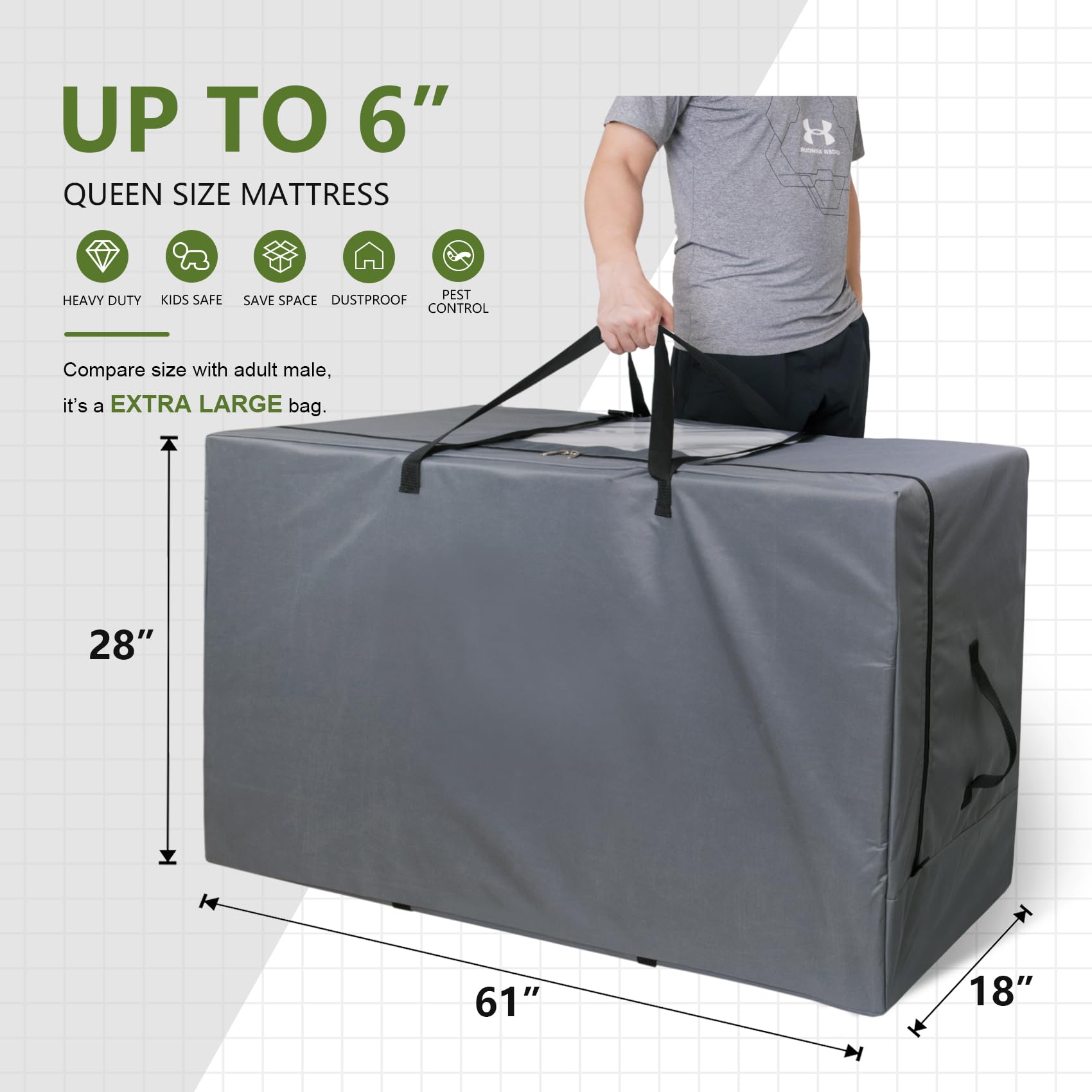 Cuddly Nest Folding Mattress Storage Bag - Heavy Duty Carry Case For Tri-Fold Guest Bed Mattress (Fits 6'' Queen Mattress)