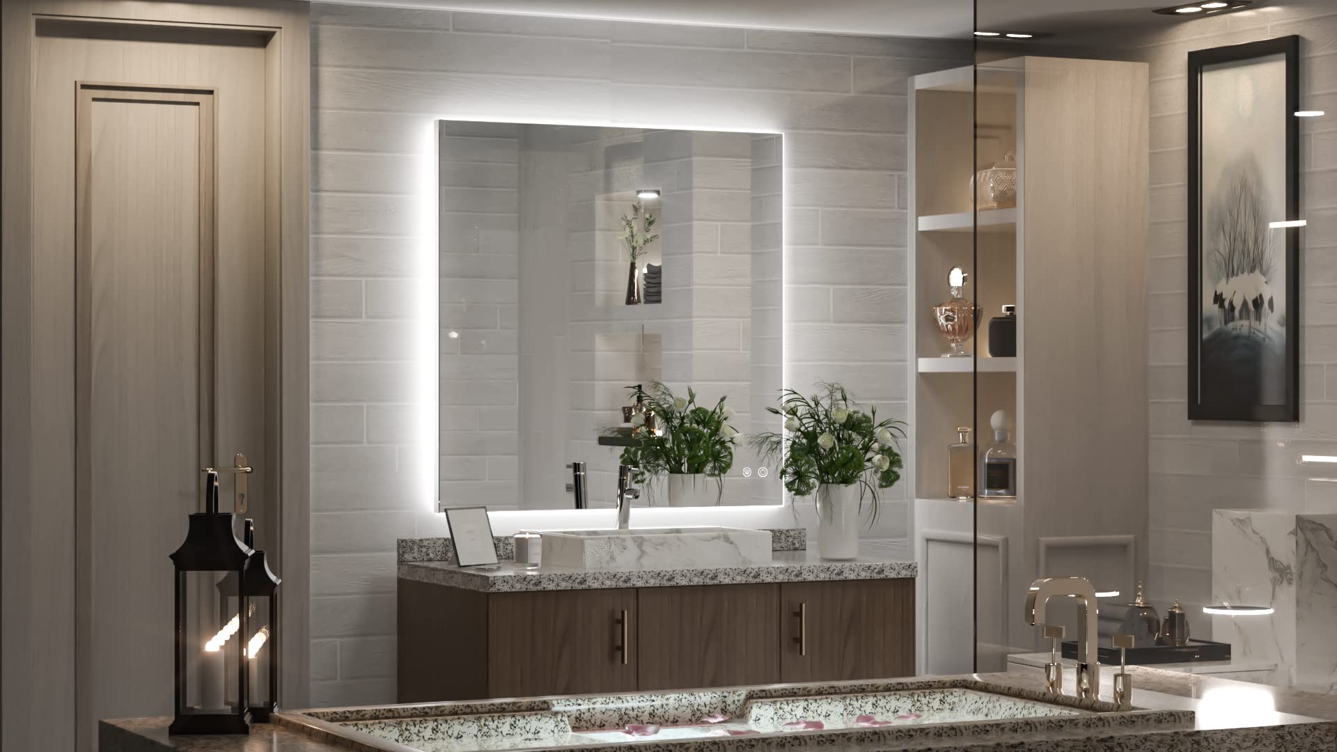 Tetote 36 X 36 Inch Led Backlit Mirror With Light Bathroom,Anti-Fog,Dimmable,Cri90,Ip 54Water Proof,Vanity Mirror With Light,Wal