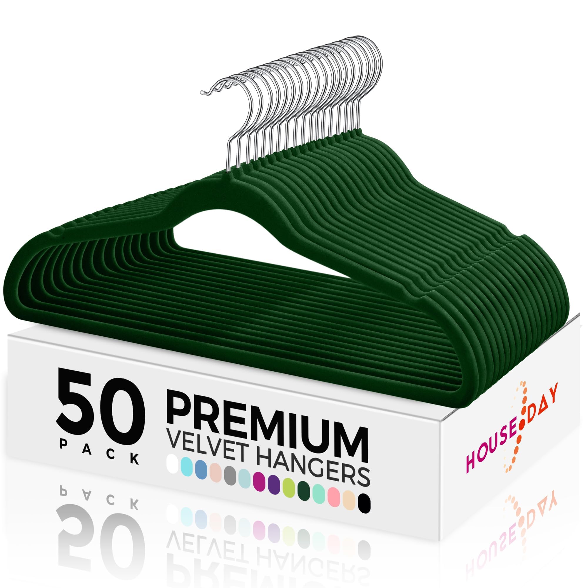 House Day Premium Velvet Hangers 50 Pack, Non-Slip Slim Flocked Felt Hangers, Durable & Sturdy Clothes Hangers | Heavy Duty Coat