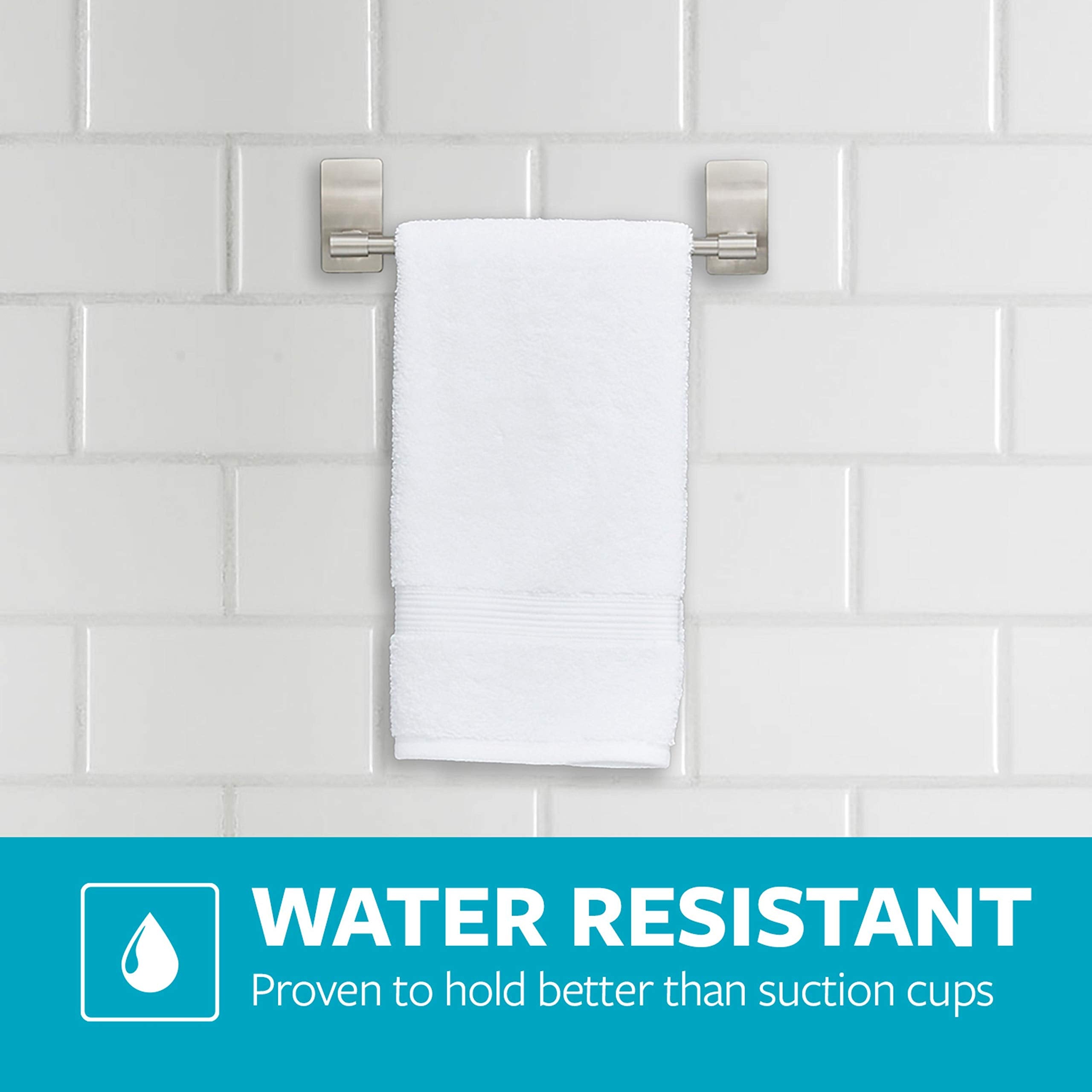 Command Hand Towel Bar Satin Nickel With 4 Water Resistant Command Strips, 9'' Hand Towel Holder, Holds Up To 3 Lb, Great For Ba