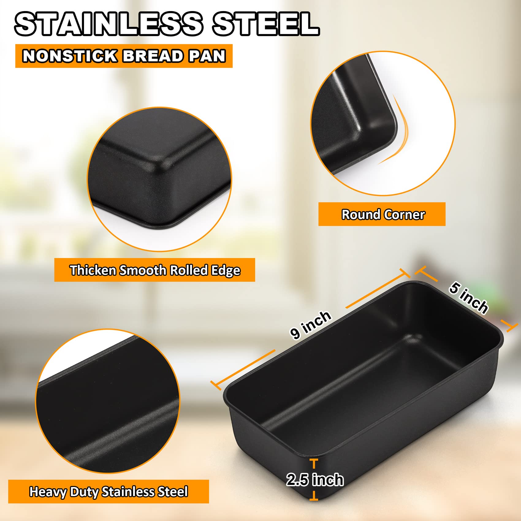 Lianyu 2 Pack Baking Bread Loaf Pan, Nonstick Stainless Steel Loaf Bread Pan, 9  5 Bread Baking Loaf Pan, Meatloaf Tin Pan For H