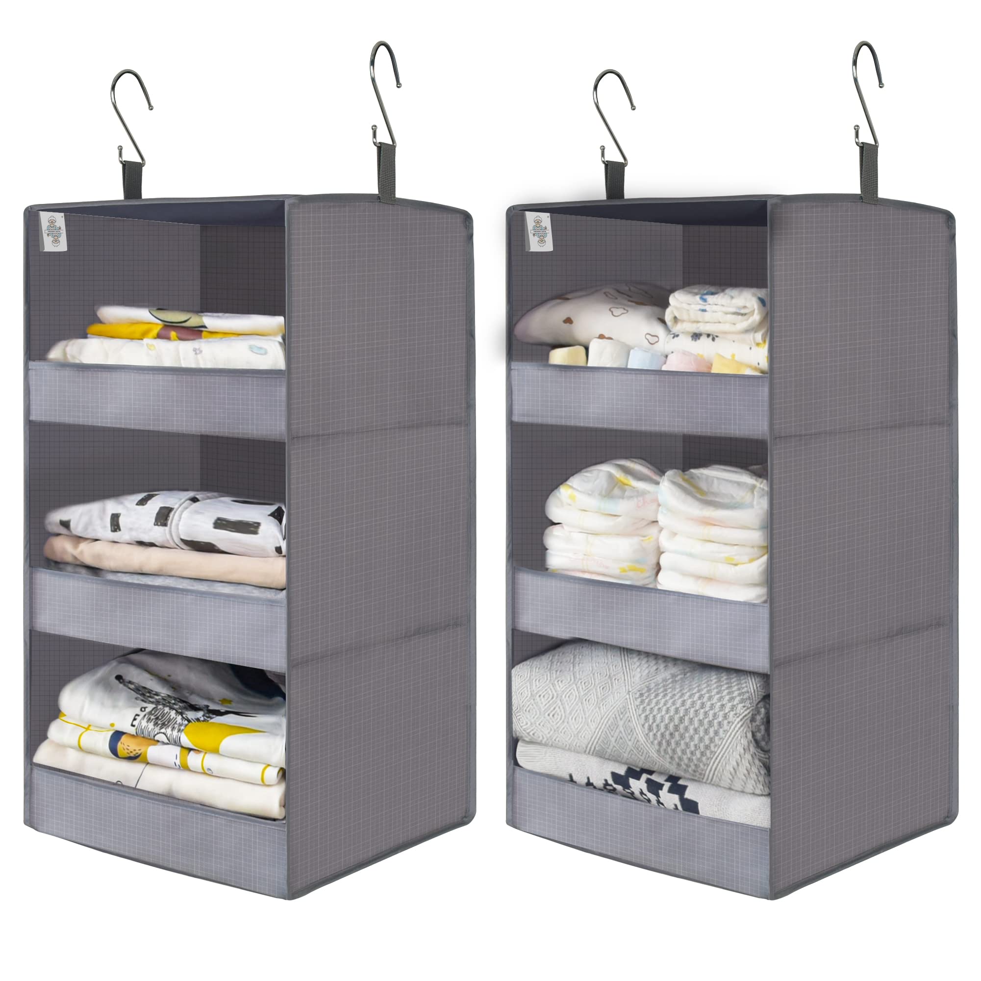 Granny Says 3-Shelf Foldable Closet Organizers, Hanging Shelves For Locker & Camper, Gray, 2-Pack