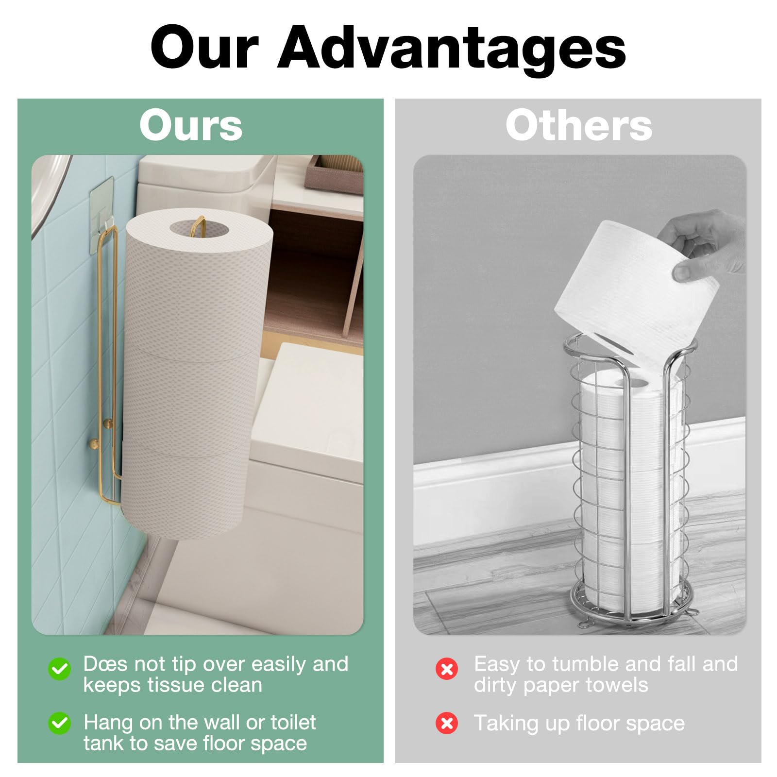 Tokokimo Toilet Paper Holder Self Adhesive, Wall Mount Toilet Paper Storage For 3 Roll Tissue, Over The Tank Toilet Paper Holder