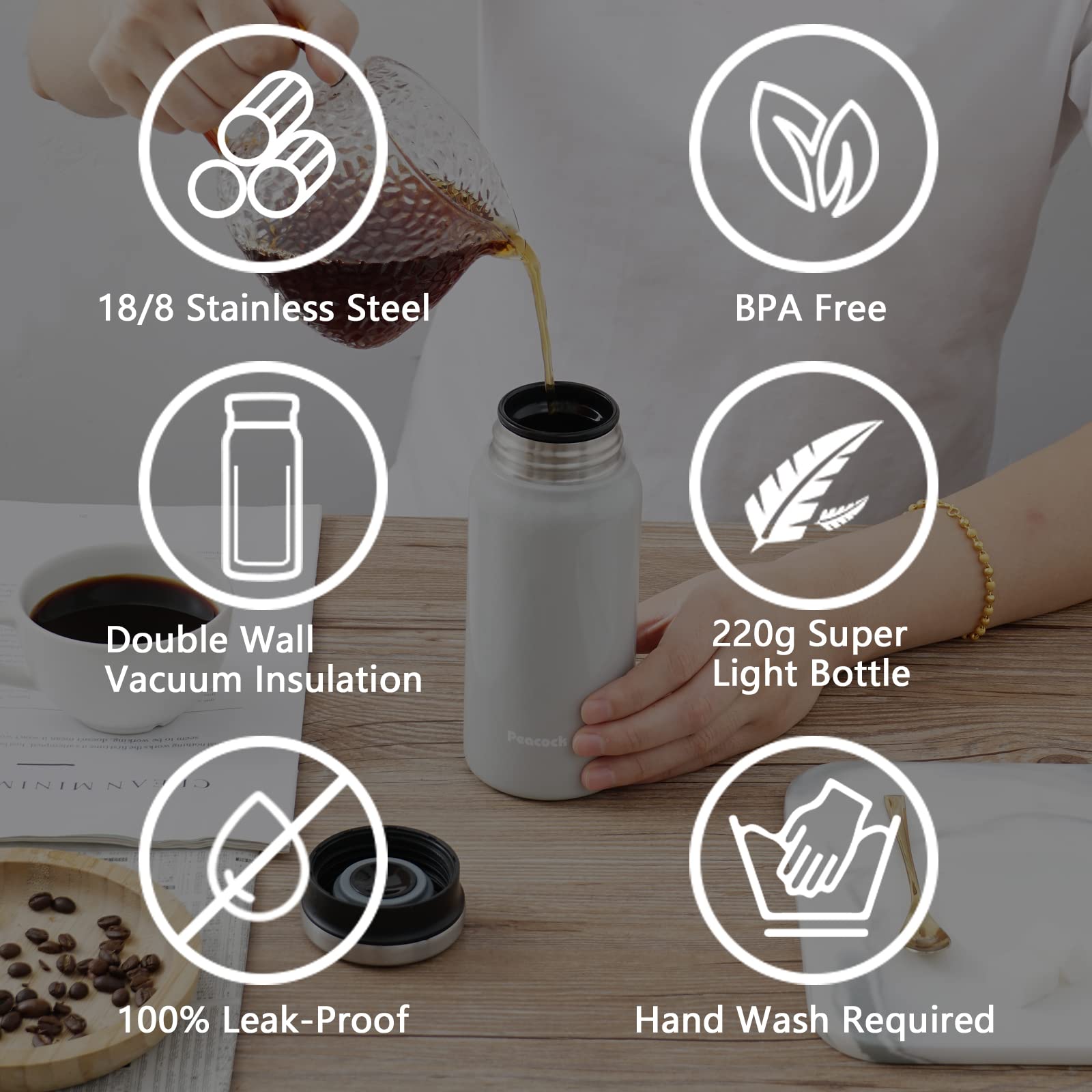Tsuruya 14Oz Small Coffee Thermos Portable Travel Coffee Mug Stainless Steel Vacuum Insulated Thermos For Hot And Cold Leakproof