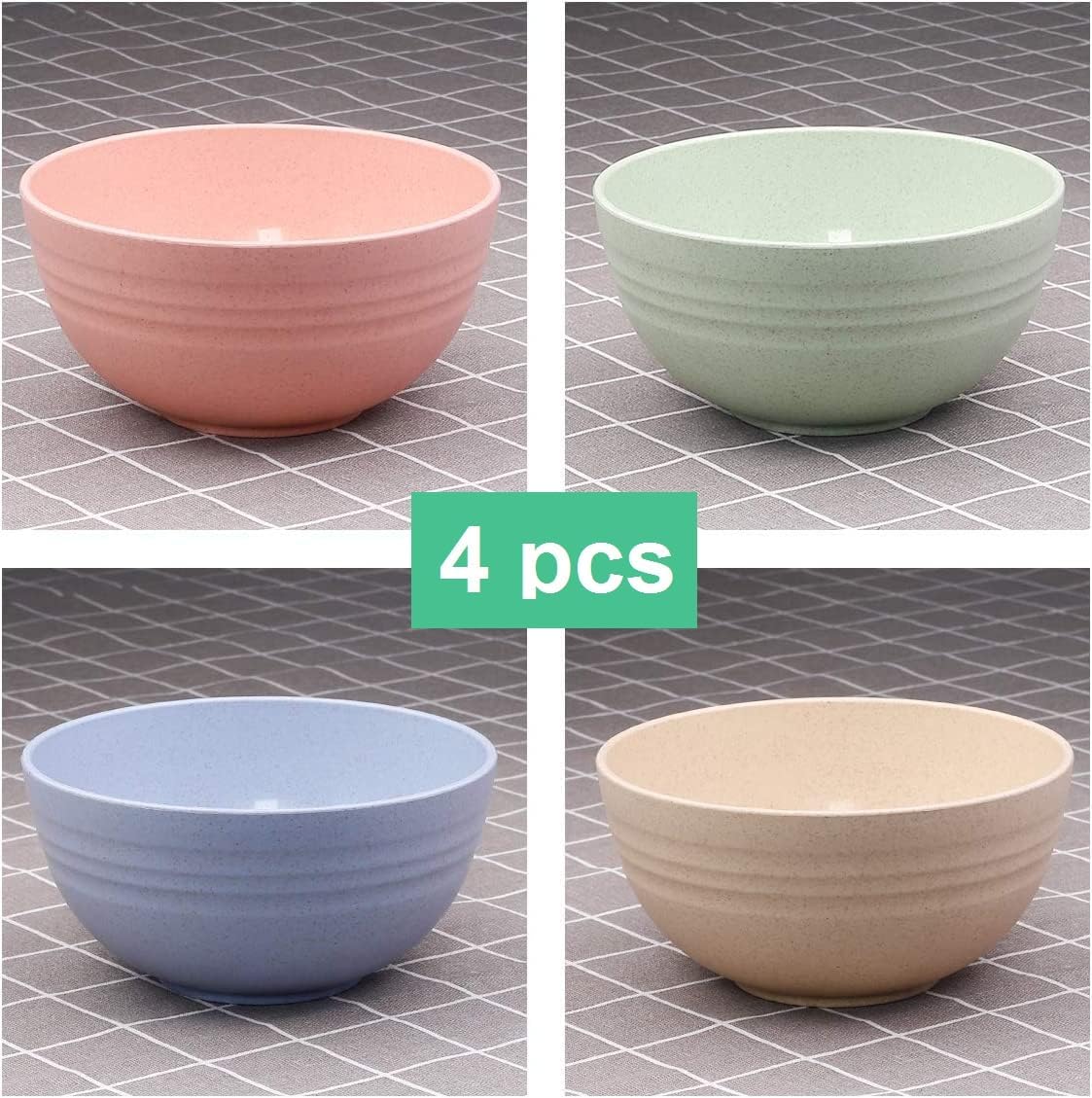 Unbreakable Cereal Bowls, Set Of 4 Dinnerware Wheat Straw Fiber Bowls For Serving Soup, Oatmeal, Pasta And Salad - Microwave And