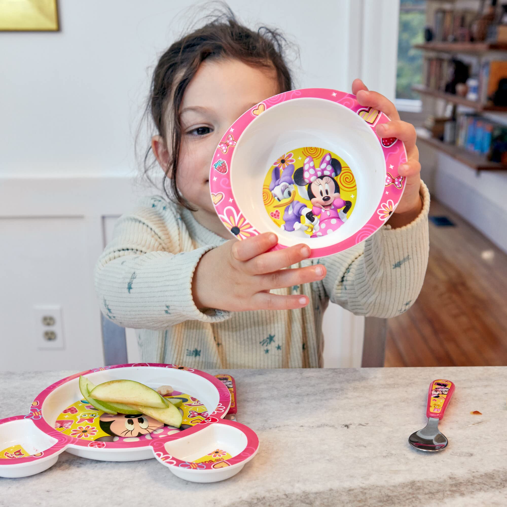 The First Years Disney Minnie Mouse Dinnerware Set - Toddler Plates and Toddler Utensils- 4 Count