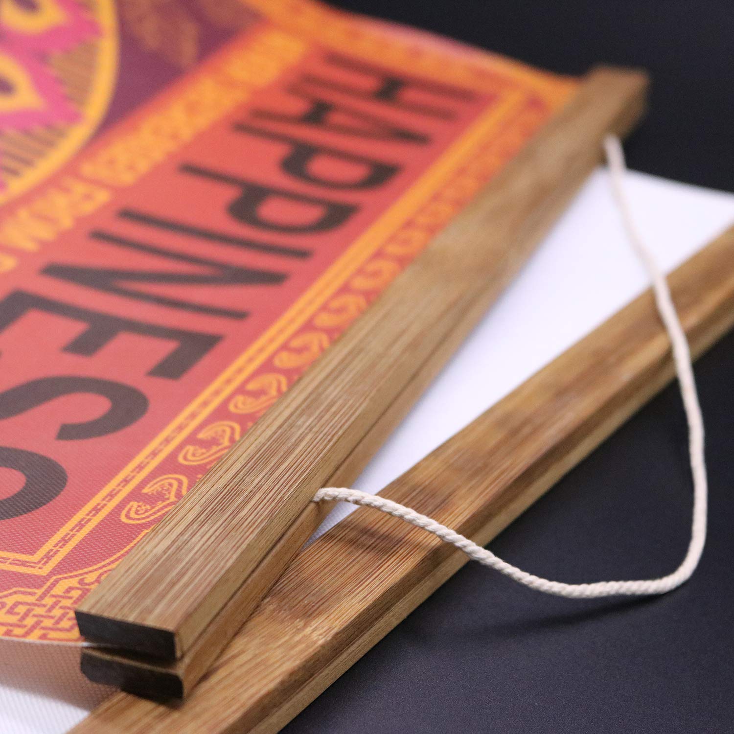 Buddha Lucky Happy Wall Art Zen Decor Printed On Canvas With Scroll Wood Frame Hanger Poster Quote Motivational Home Decor Hangi