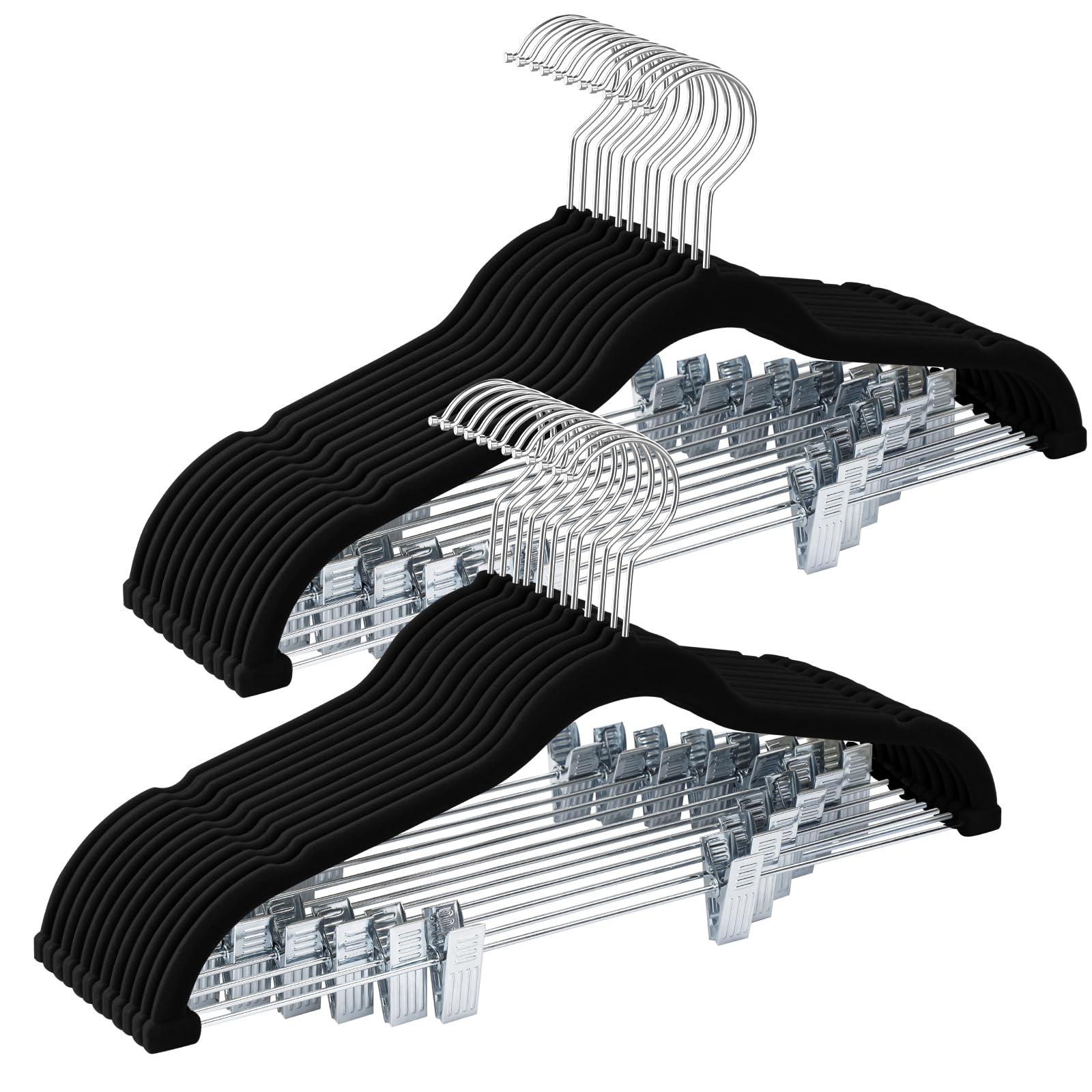 Ulimart 24-Pack Black Velvet Hangers,Pants Hangers With Clips Adjustable,Felt Hangers,Heavy-Duty,Non-Slip,Space Saving,Slim Clot
