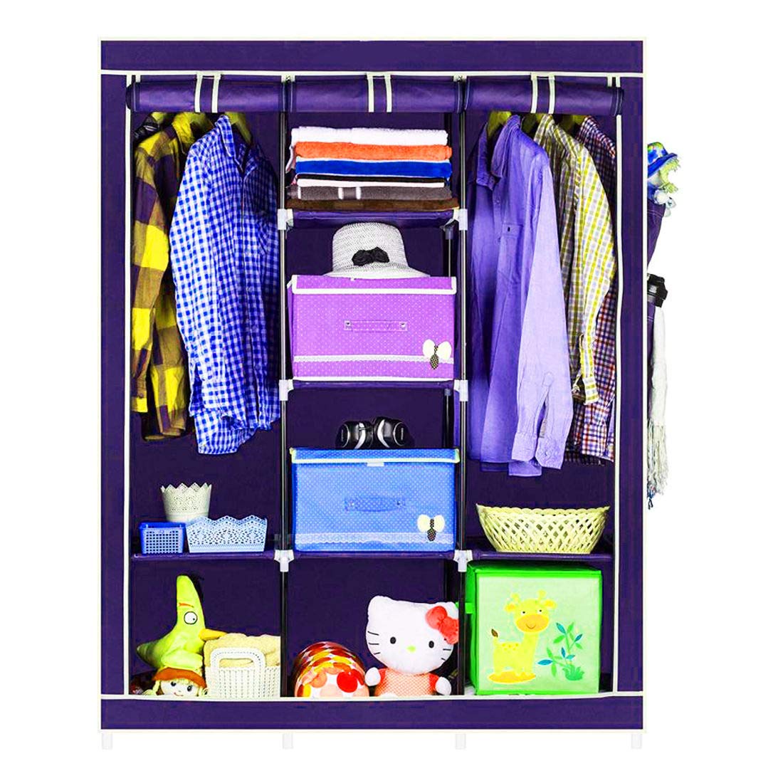 Muren Collapsible Wardrobe Clothes Cabinet Storage Organiser(Purple)
