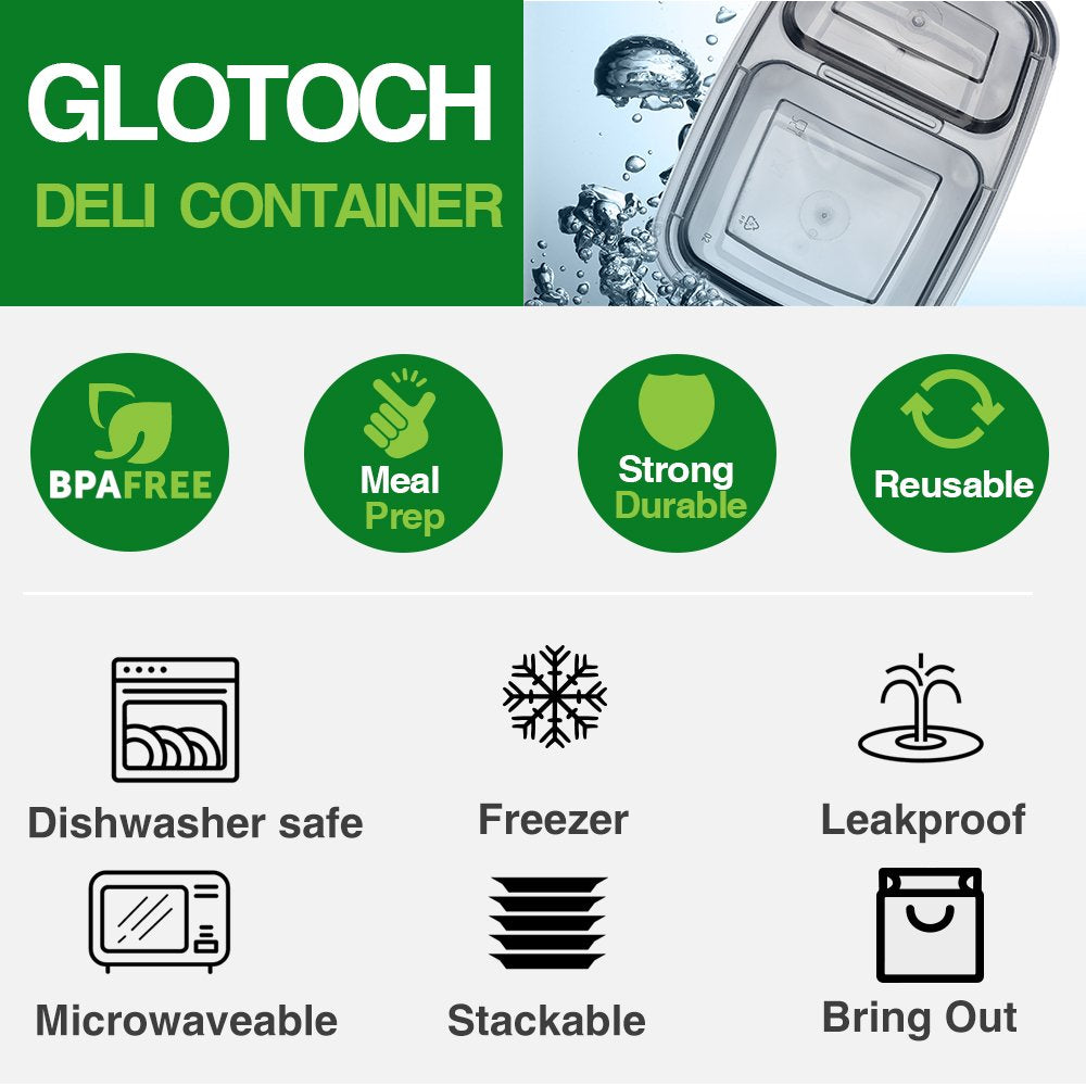 Glotoch 50 Pack 32 Oz Meal Prep Containers Reusable, 2 Compartment Food Containers With Lids To Go Containers, Lunch-Microwave,F