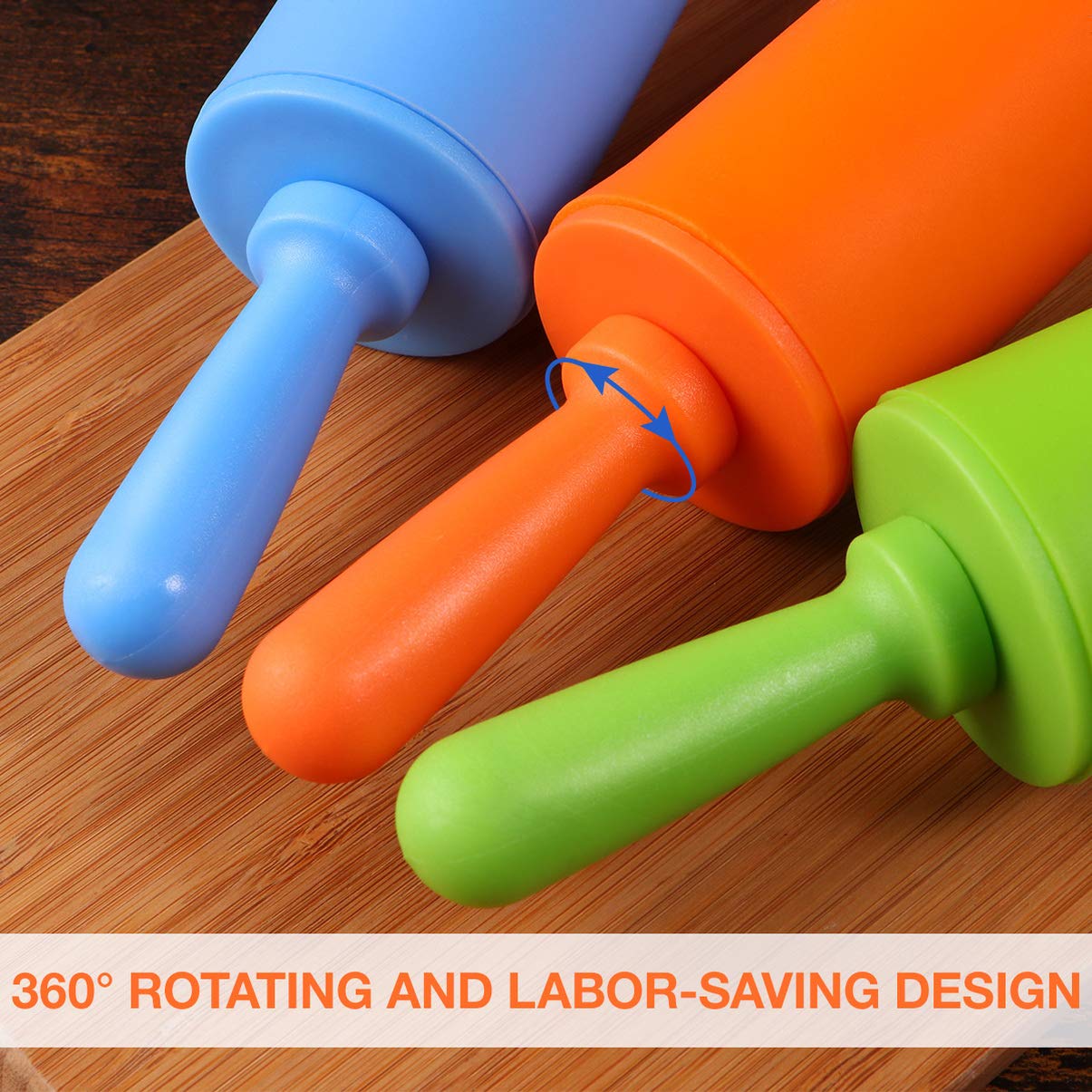 Tomaibaby 3Pcs Kids Rolling Pin, 8.9 Inch Plastic Dough Roller Mini Rolling Pin Non-Stick Rolling Pins For Home Kitchen Fondant