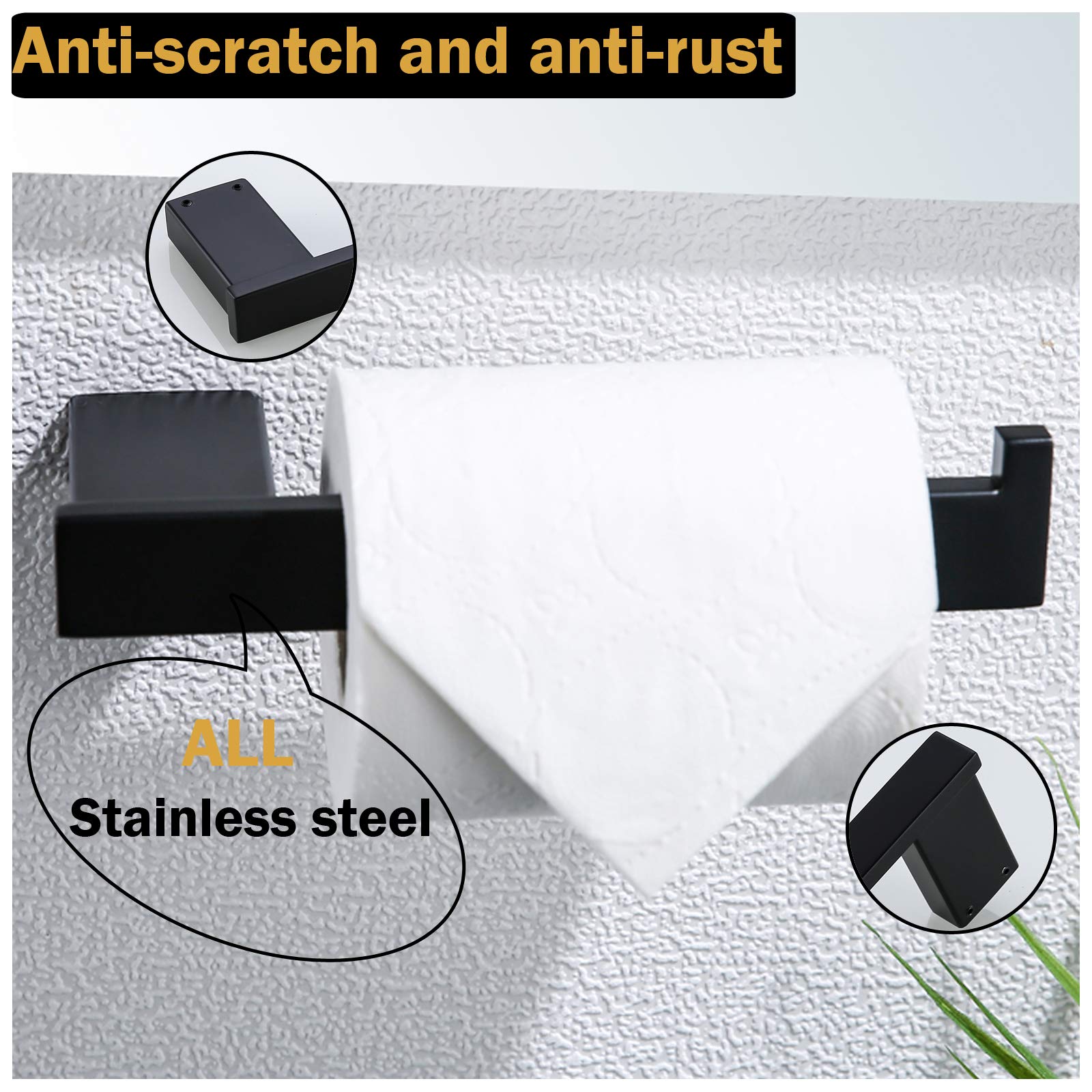 Random Matte Black Toilet Paper Holder Square Bathroom Hardware Accessories Sus 304 Stainless Steel Tissue Paper Roll Holder Con