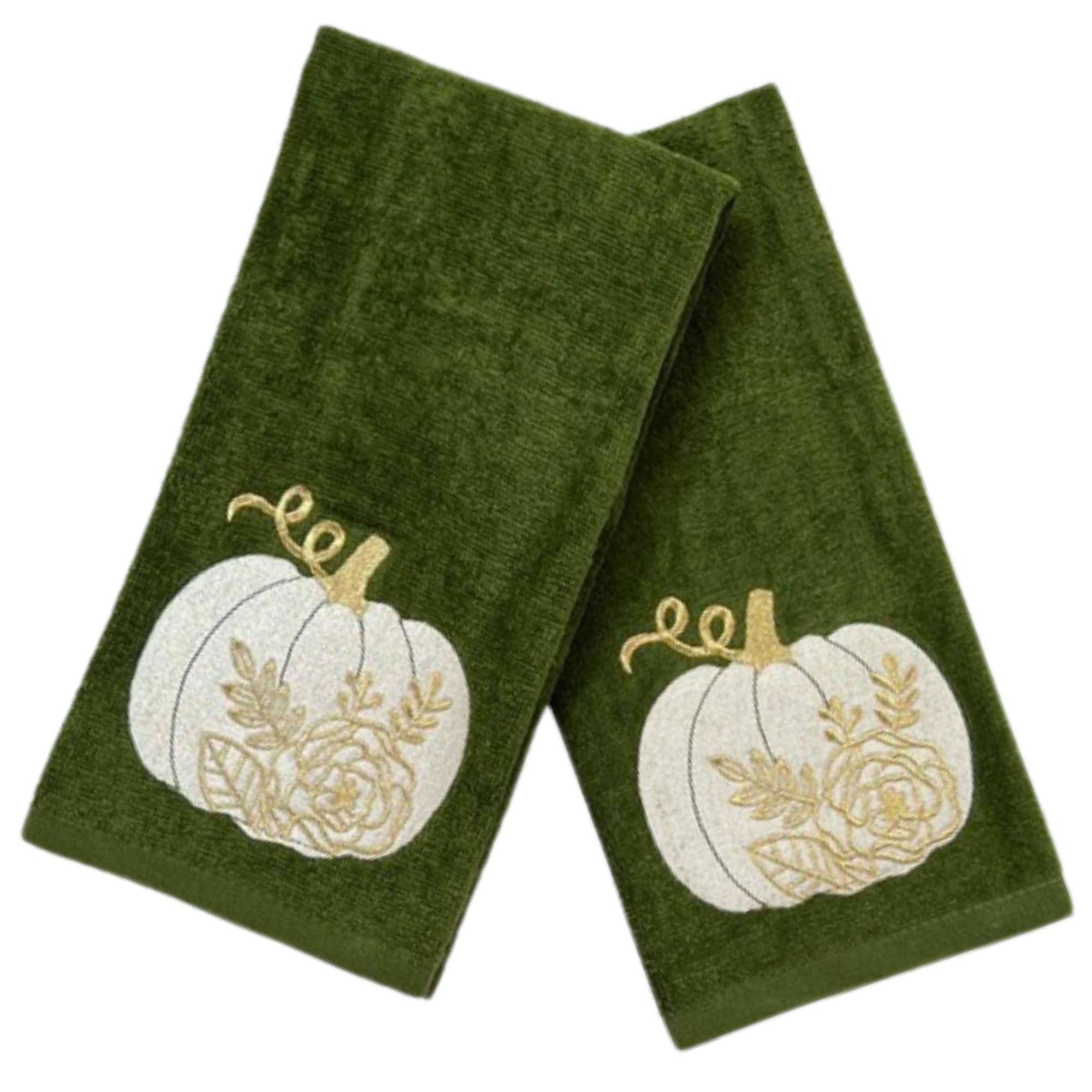 Serafina Home Autumn Fall Bath Hand Towels Bathroom Decor Farmhouse Harvest: Forest Dark Green 100% Cotton Towels With Embroider