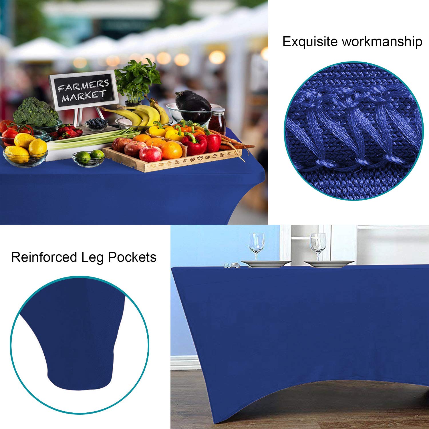 Reliancer 2 Pack 4Ft Rectangular Spandex Table Cover Four-Way Tight Fitted Stretch Tablecloth Table Cloth For Outdoor Party Dj T