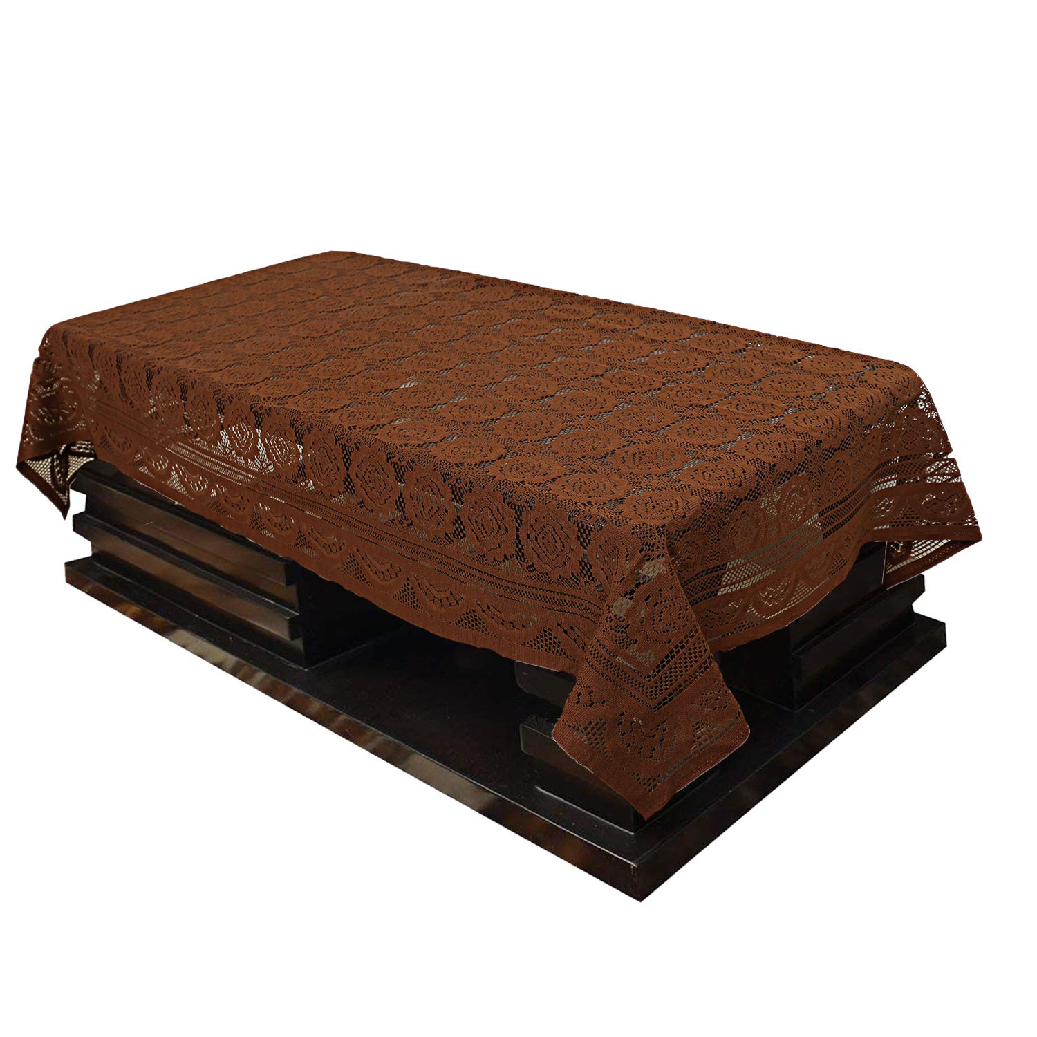 Kuber Industries Circle Design Cotton 4 Seater Center Table Cover - Brown