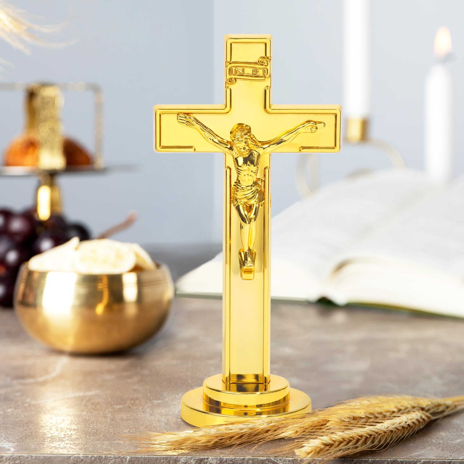 NCPLYGOU 12pcs Crucifix Cross Catholic,Crucifix Standing Cross,Tabletop Cross,Plastic Desktop Wall Mounted Jesus Christ Catholic