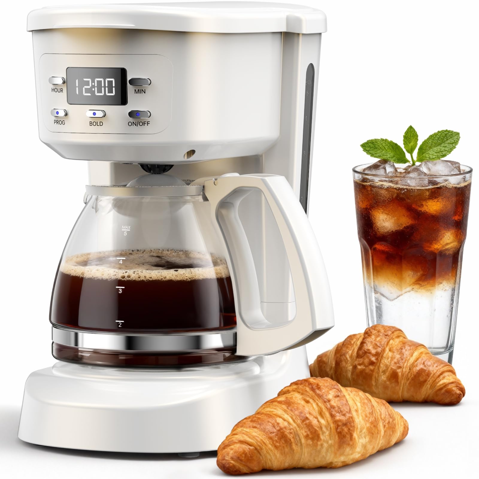 Kozeewarm Coffee Maker, 5 Cup Programmable Drip Coffee MachineWhite