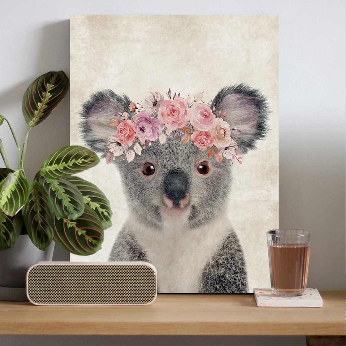 Oridomy Retro Koala Canvas Wall Art Country Animal Printing Funny Koala With Garland Wall D  Cor Rustic Home Artwork For Nursery