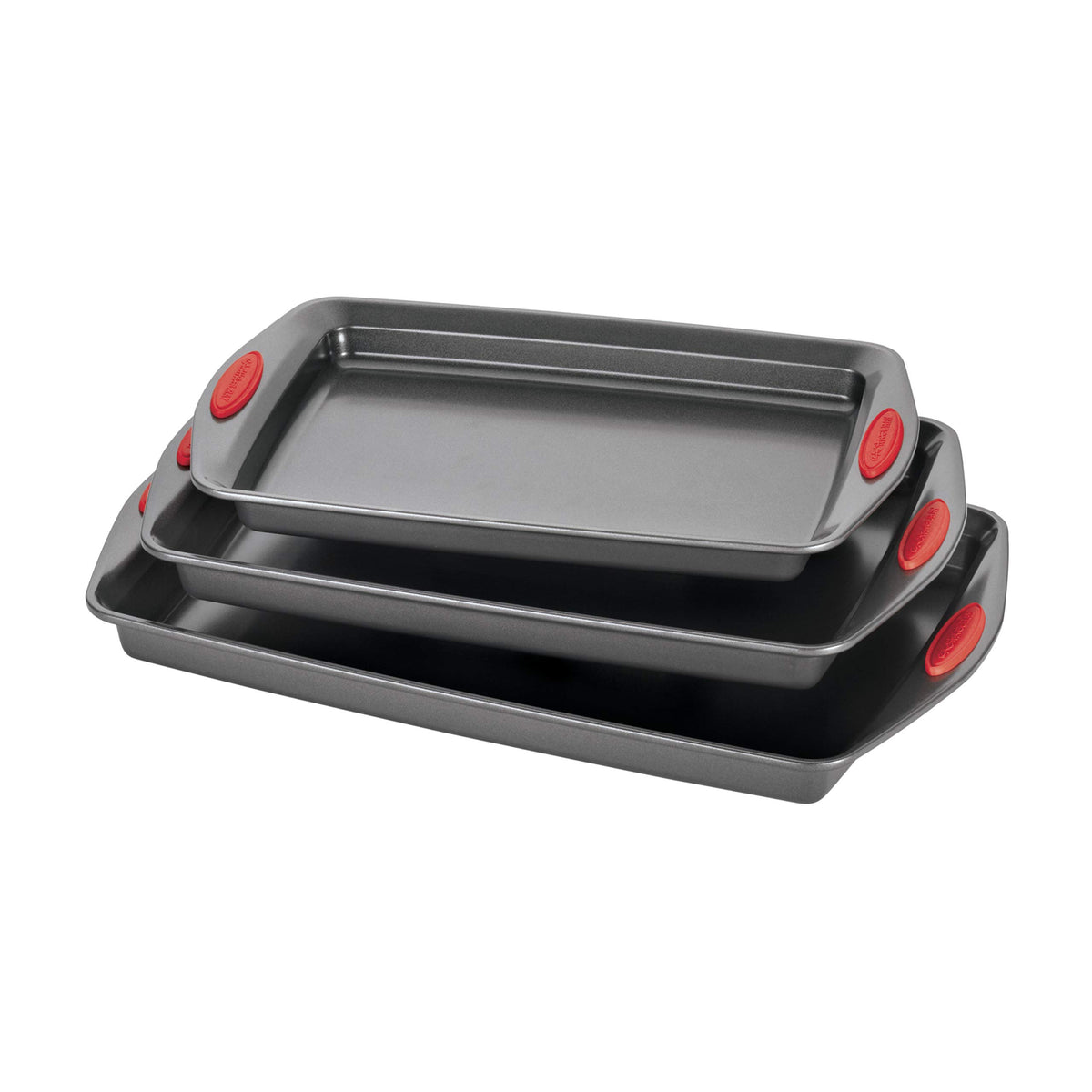 Rachael Ray Bakeware Nonstick Cookie Pan Set, 3-Piece, Gray With Red Grips