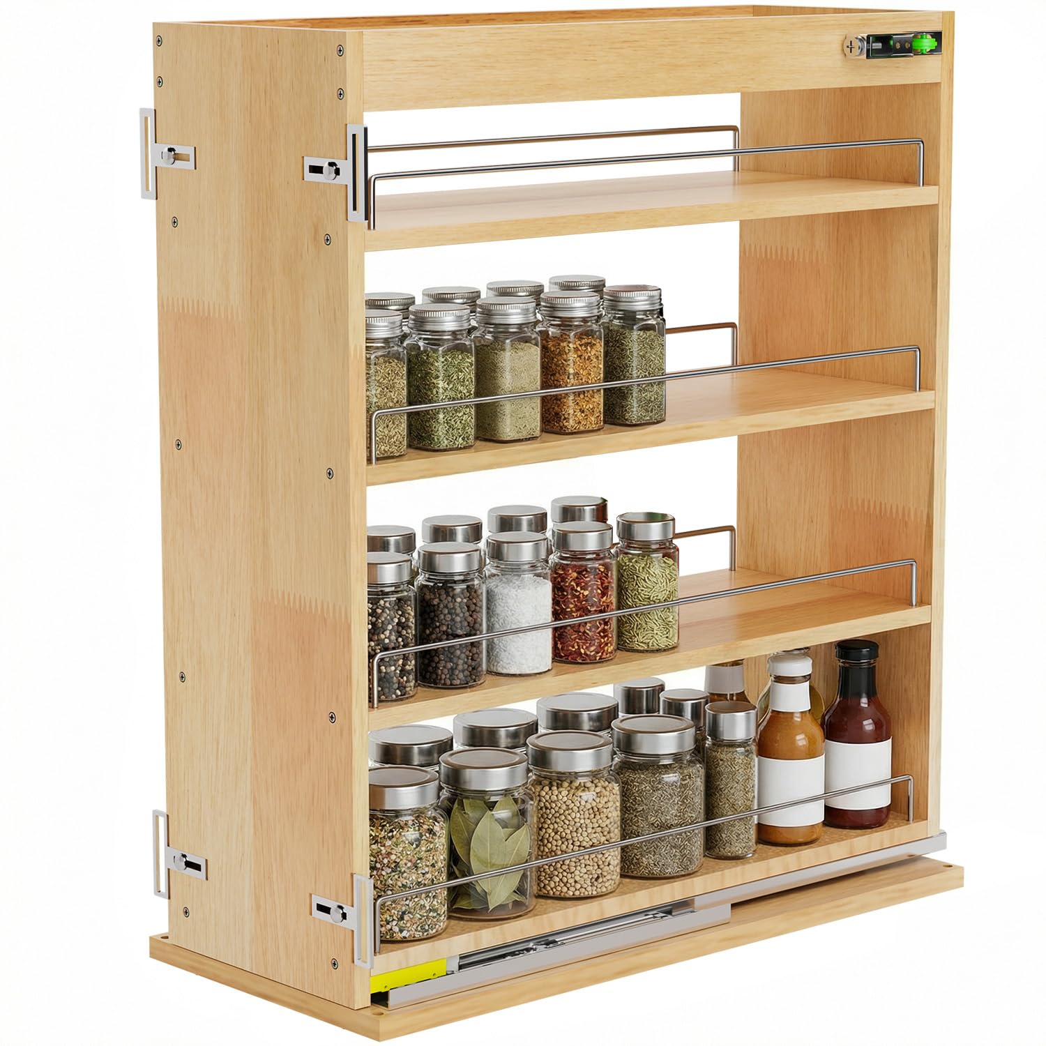 Gsskny Pull Out Spice Rack Organizer for Cabinet, 8 W x 22.3 D x 25.2 H MultiUse Solid Wood Slide Out Shelf for Kitchen Cabi