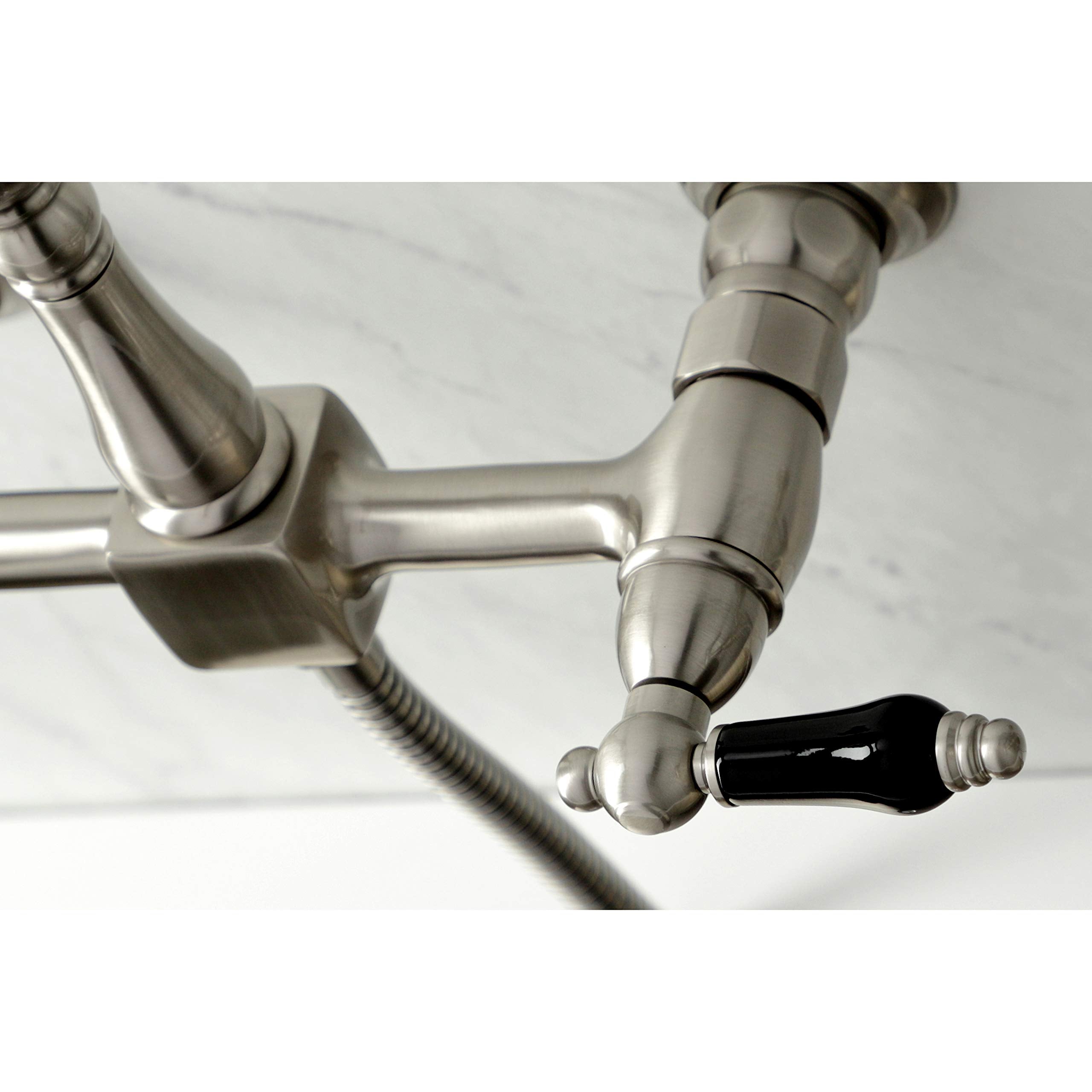 Kingston Brass KS1268PKLBS Duchess Wall Mount Bridge Kitchen Faucet with Brass Sprayer  Brushed Nickel
