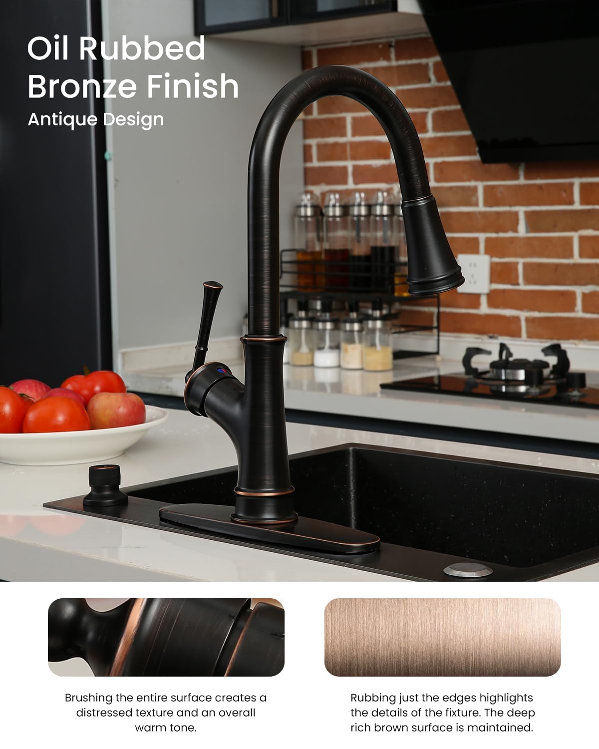 APPASO Kitchen Faucet with Pull Down Sprayer  Oil Rubbed Bronze Single-Handle High Arc Single Hole Pull Out Kitchen Sink Faucets with Escutcheon