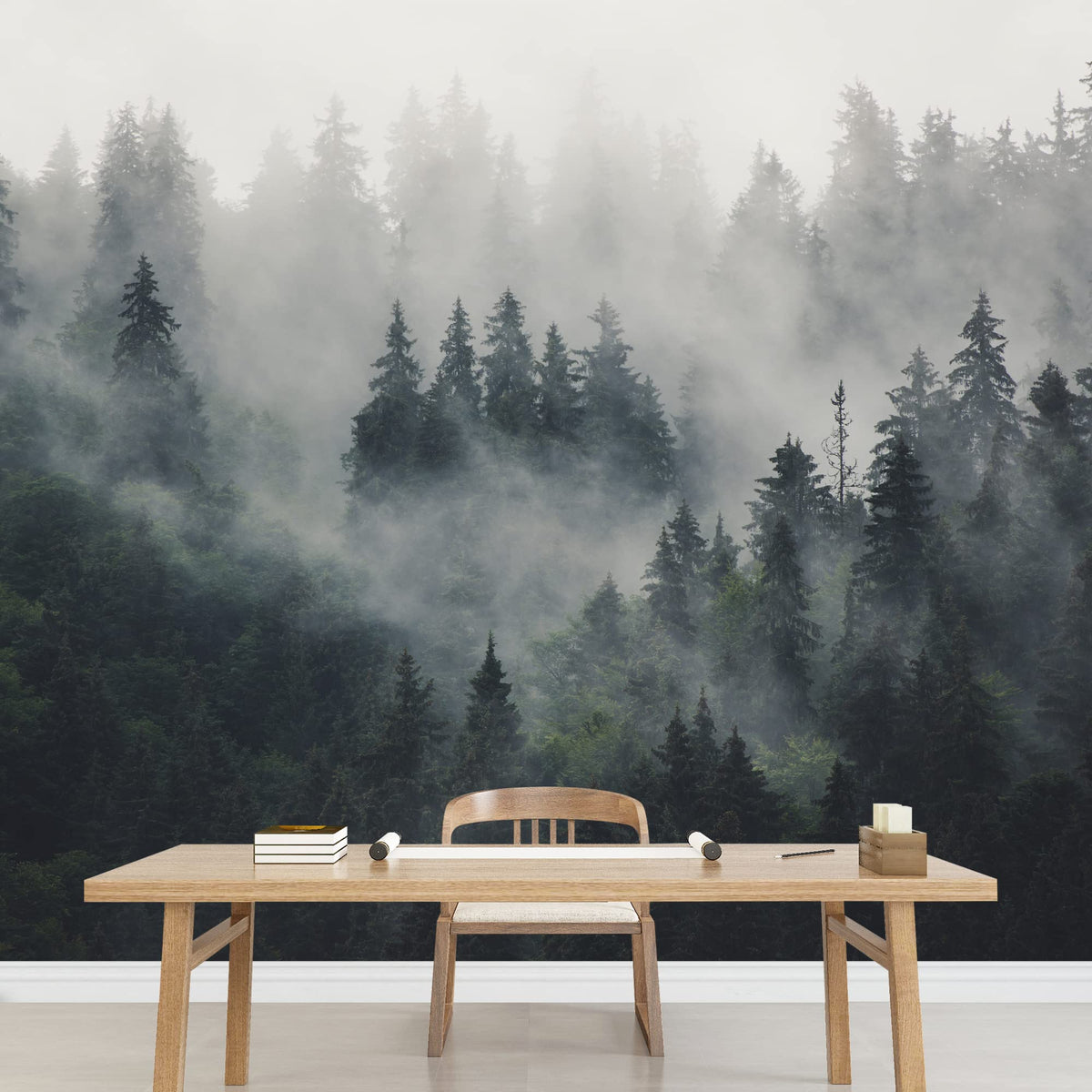 Signwin Wall Mural Foggy Forest Removable Self-Adhesive Wallpaper Wall Decoration For Bedroom Living Room - 66X96 Inches
