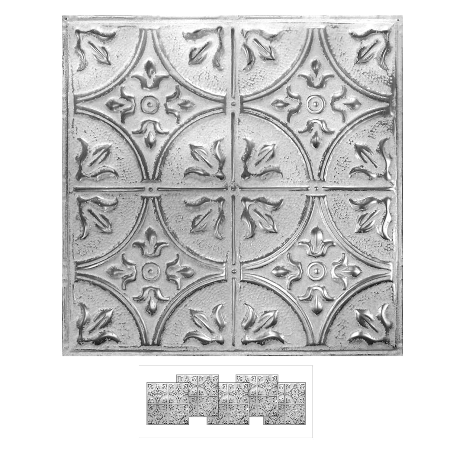 American Tin Ceilings [5-Pack Kit] Nail-Up Metal Tiles in Pattern #2 Nail-Up and Color Silver Washed White. 24 x 24 [20 sq ft] G