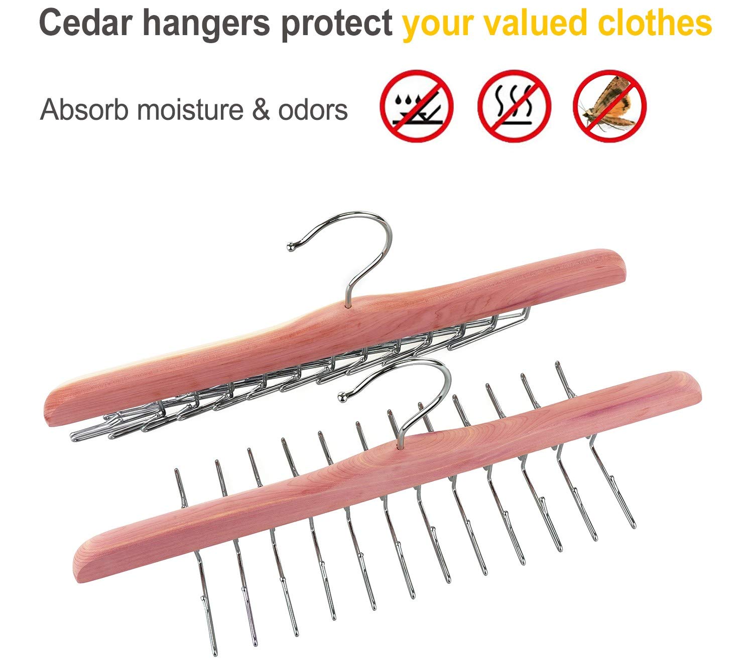 Topia Hanger American Red Cedar Wooden Tie Racks For Closet, 24 Tie Hangers Organizer, High-Grade Space Saving Necktie Holder Fo