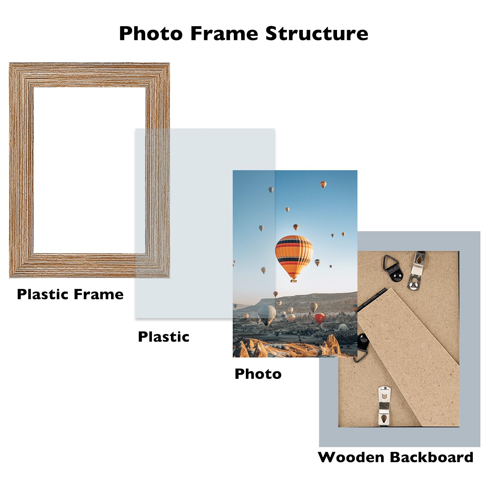 JCJMY 3.5x5 Picture Frame Rustic Brown for Wall or Tabletop, 3.5 x 5 Wall Gallery Poster Photo Frame with Shatter Resistant Plex