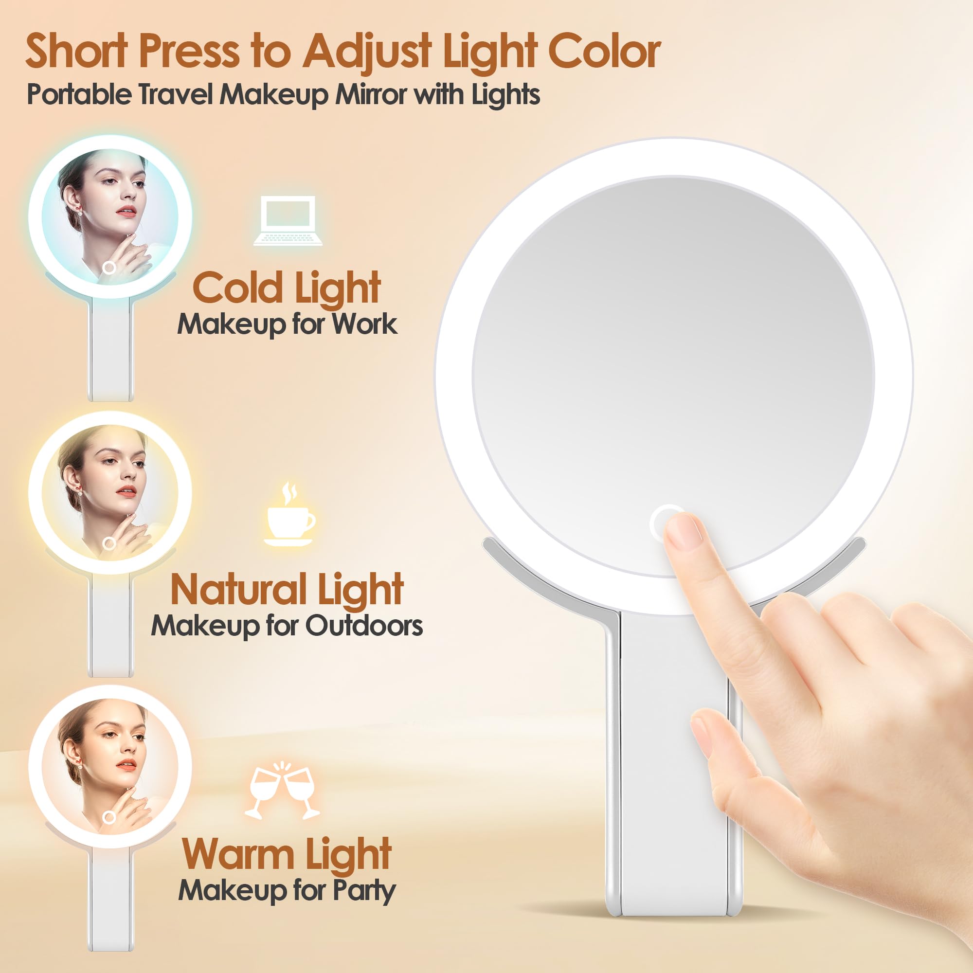 MIYADIVA 30X/1X Lighted Magnifying Mirror - Foldable, Dimmable Touch Screen, White, 10"L x 6"W, Travel Makeup Mirror