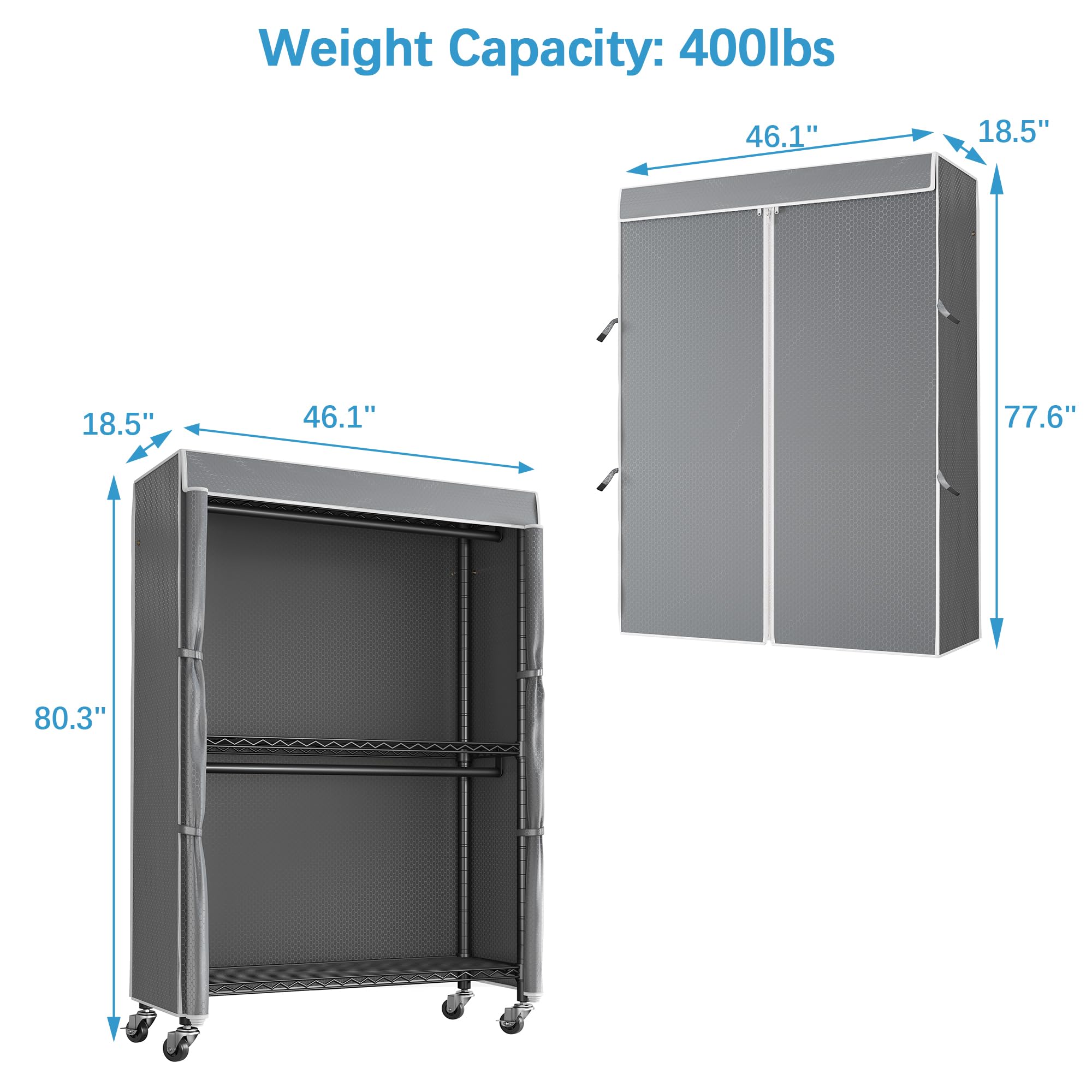 Vipek V12C Heavy Duty Rolling Garment Rack With Cover Clothing Rack For Hanging Clothes Portable Closets With Adjustable 3 Wire