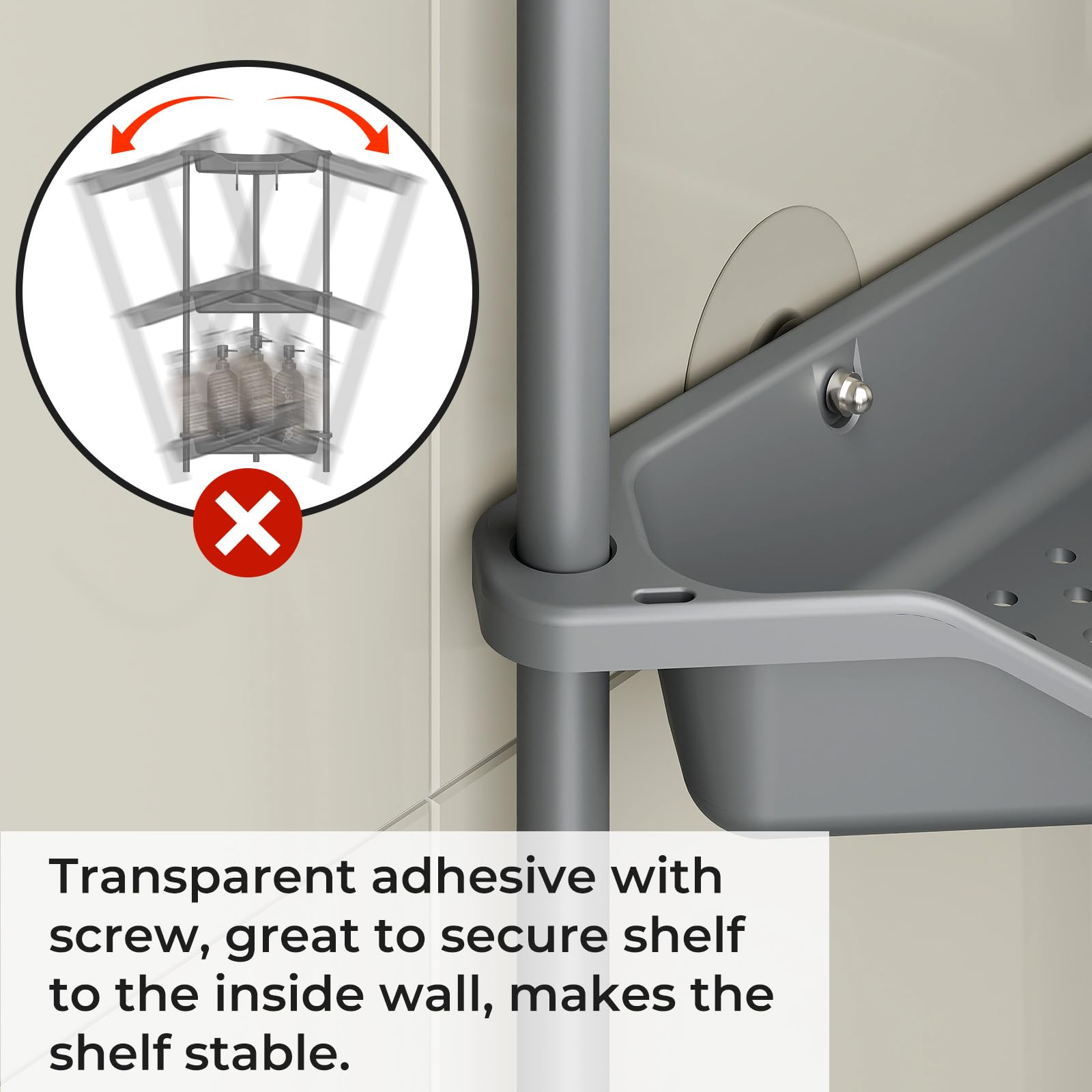 ODesign 3 Tier Corner Shower Caddy Organizer, Metal & Plastic, Gray, Model WP324