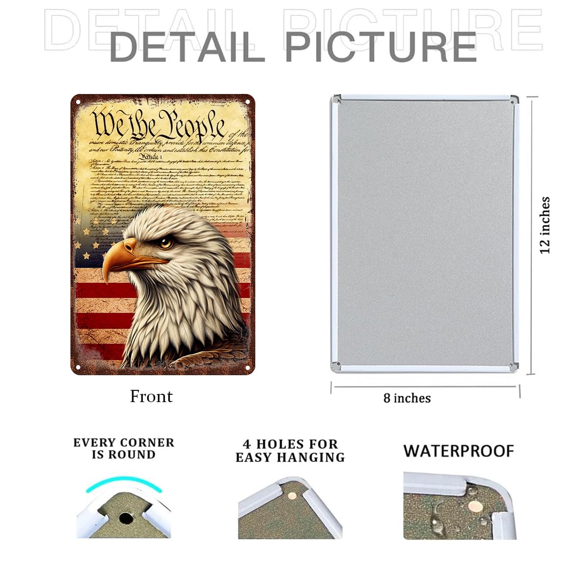 Patriotic Eagle Tin Sign - We the People Declaration of Independence Metal Wall Art, American Flag Decor for Veteran Tribute, Ga