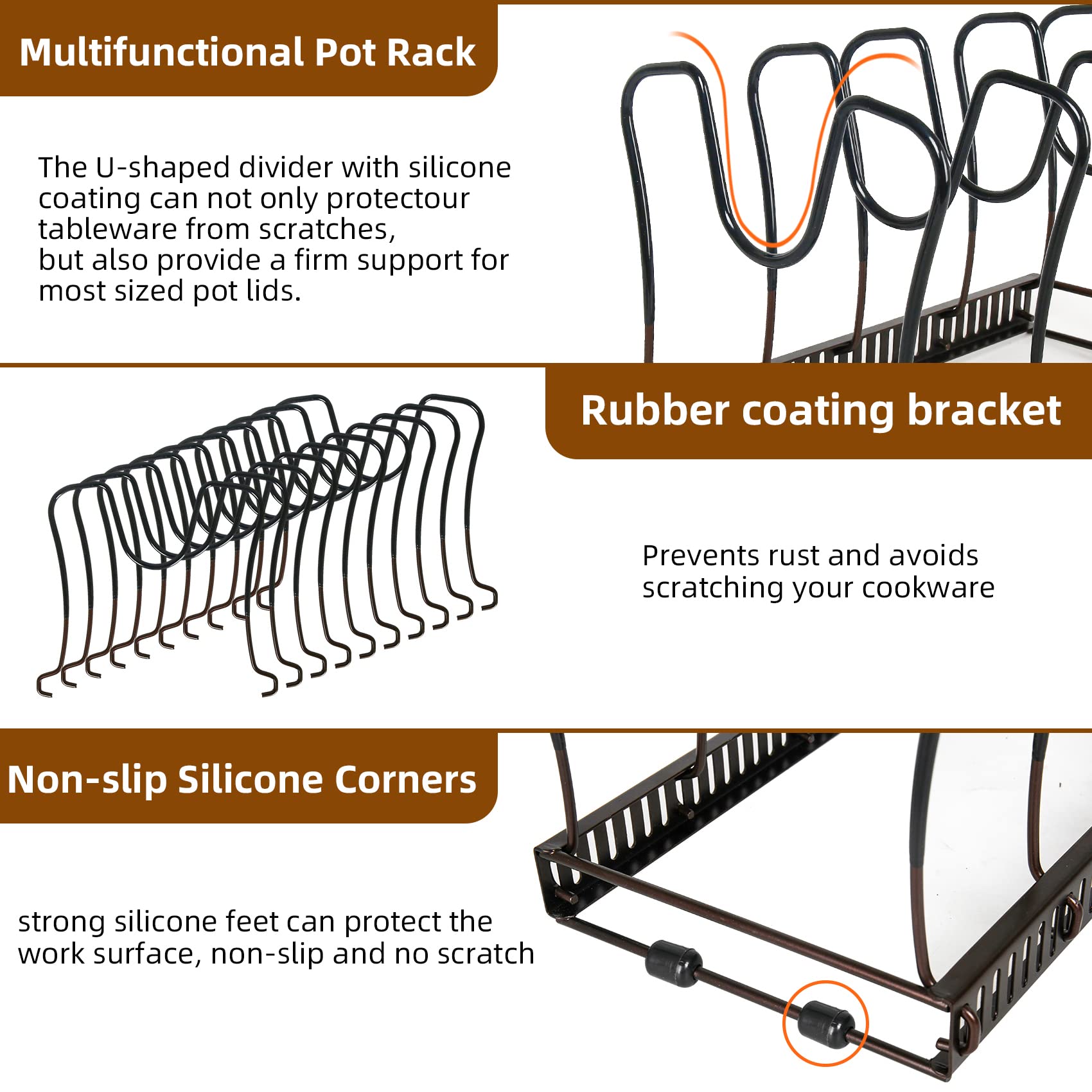 Pot Rack Organizer -Expandable Pot And Pan Organizer For Cabinet,Pot Lid Organizer Holder With 10 Adjustable Compartment For Kit