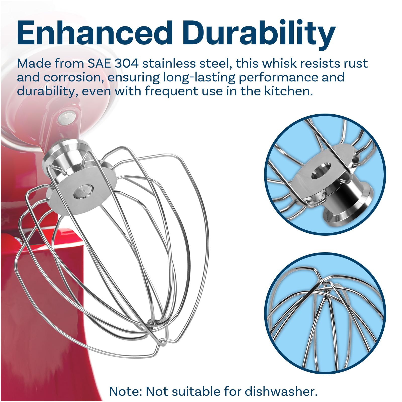 MMOBIEL 6-Wire Whip Attachment Replacement K45WW Stainless Steel Whisk Compatible with KitchenAid Mixer Accessories - Egg Cream Stirrer - Cup Cakes Batter Whip - Mayonnaise Mixer