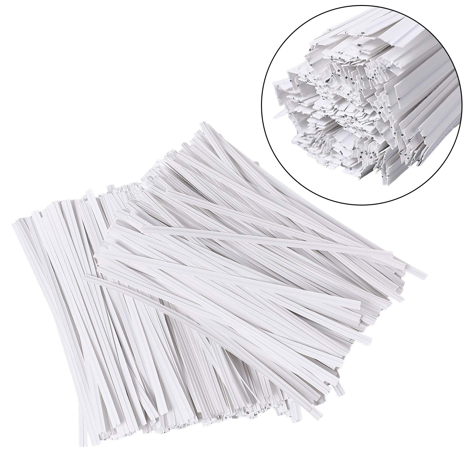 500 Pcs 5'' White Paper Twist Ties Reusable Bread Ties  for Party Cello Candy Bread Coffee Bags Cake Pops